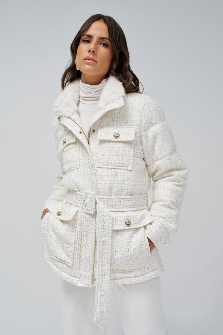 Fantasy Fabric Puffer Coat in Light Pearl Jackets Salsa Jeans   