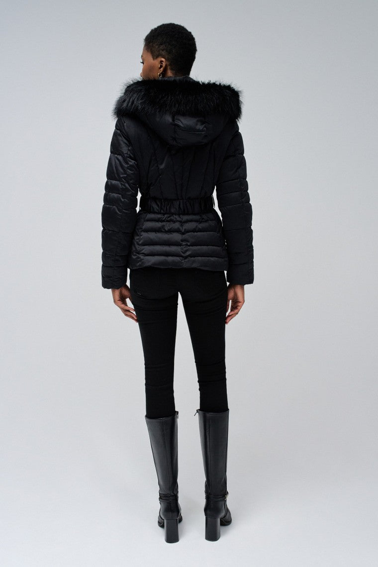 Short Puffer Coat With Fur Hood in Black Jackets Salsa Jeans   