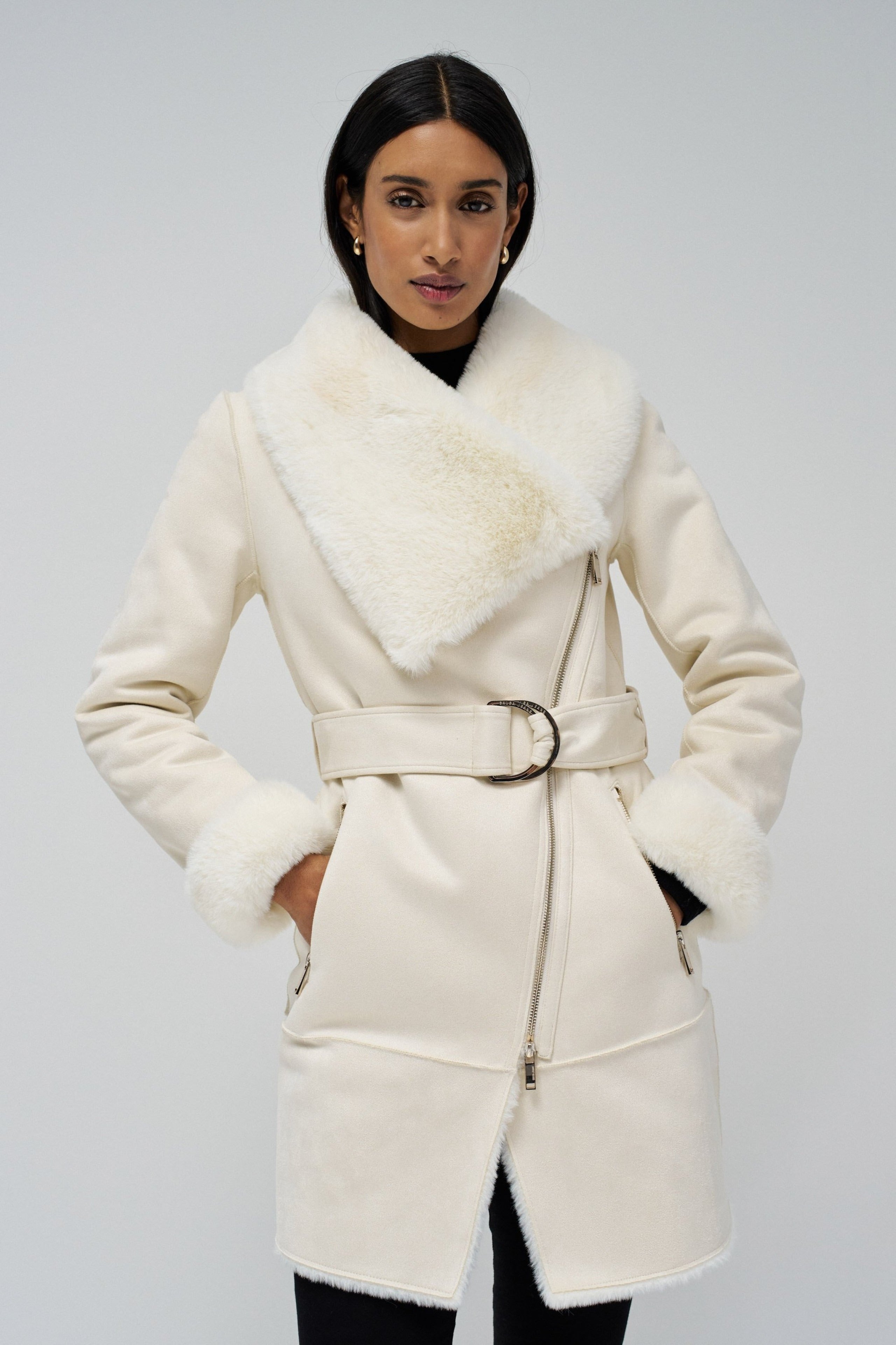 Long Shearling Coat in Light Pearl