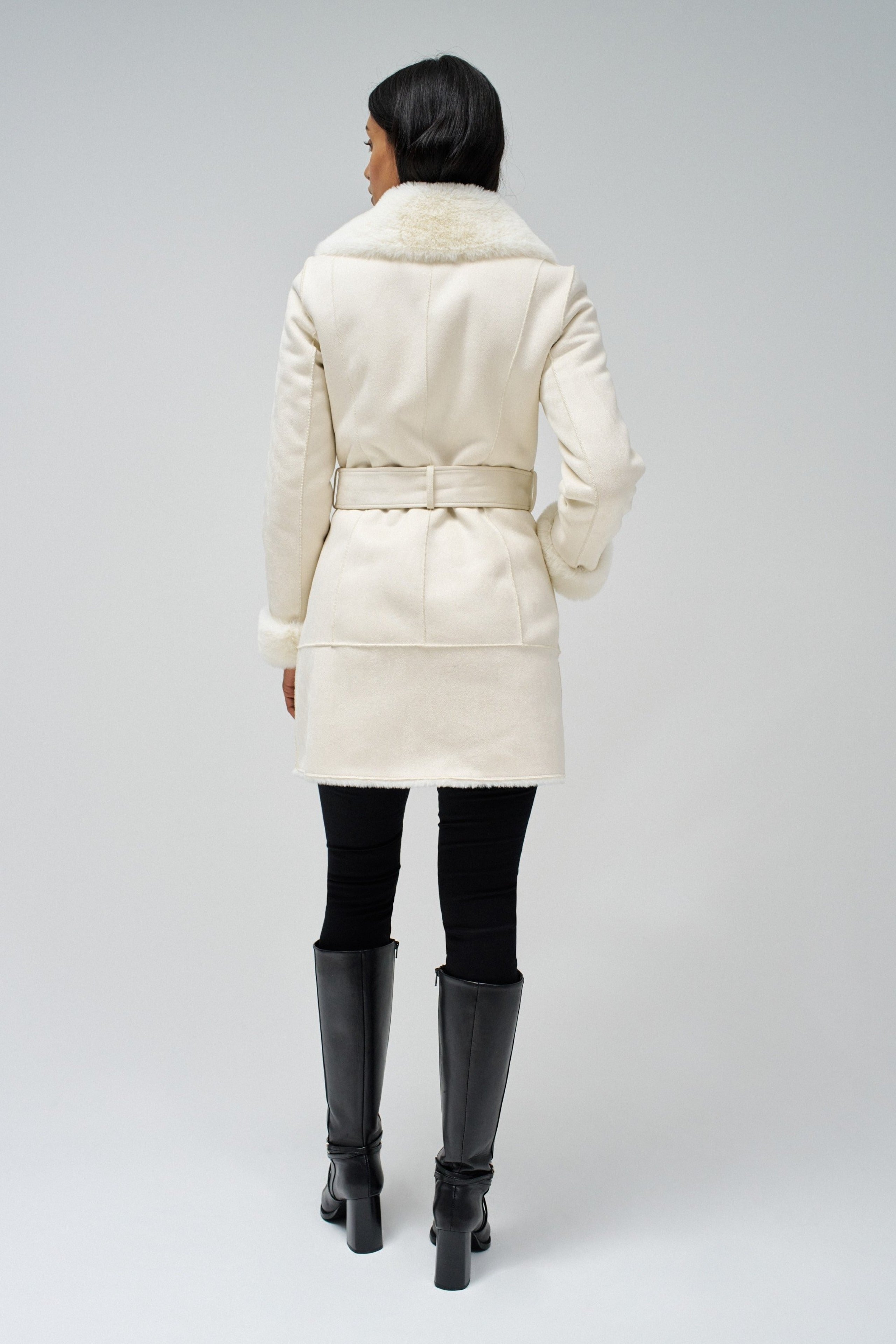 Long Shearling Coat in Light Pearl