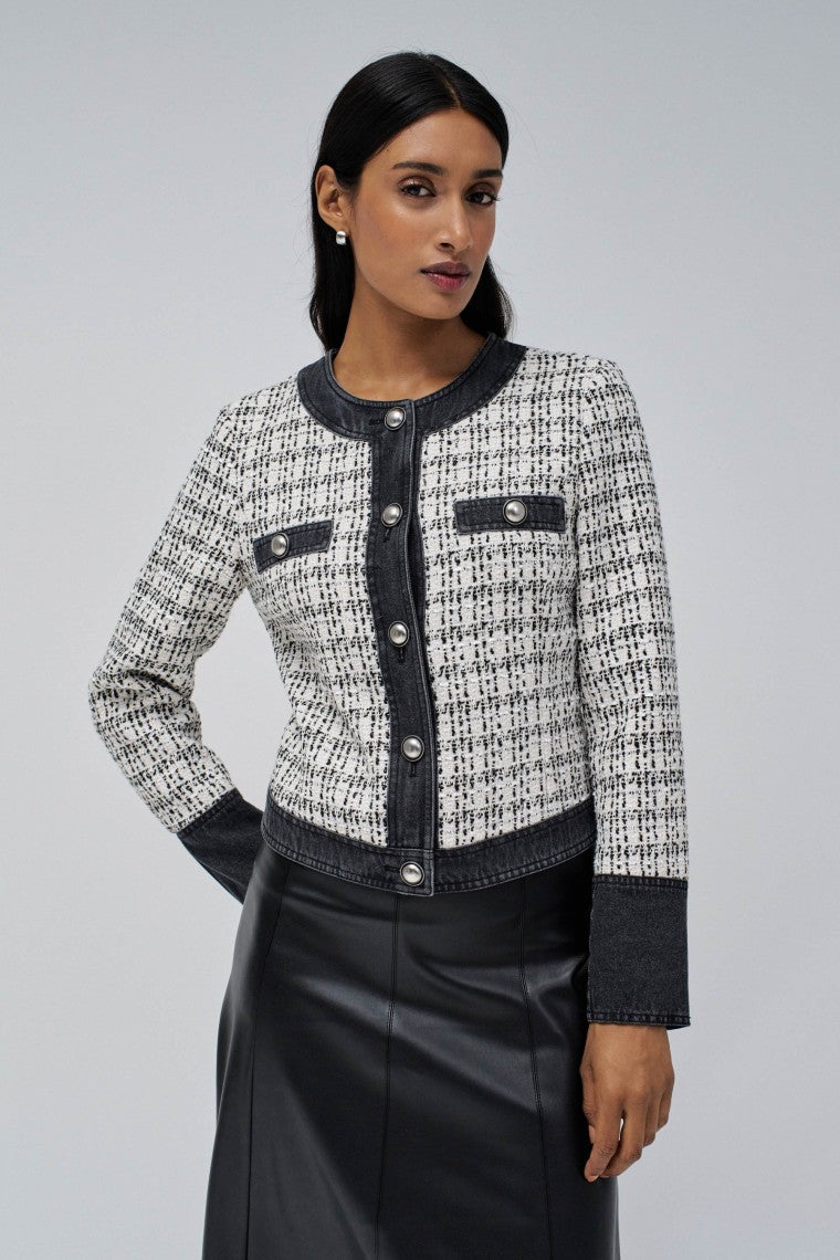 Tweed Coat With Denim in Black Jackets Salsa Jeans   