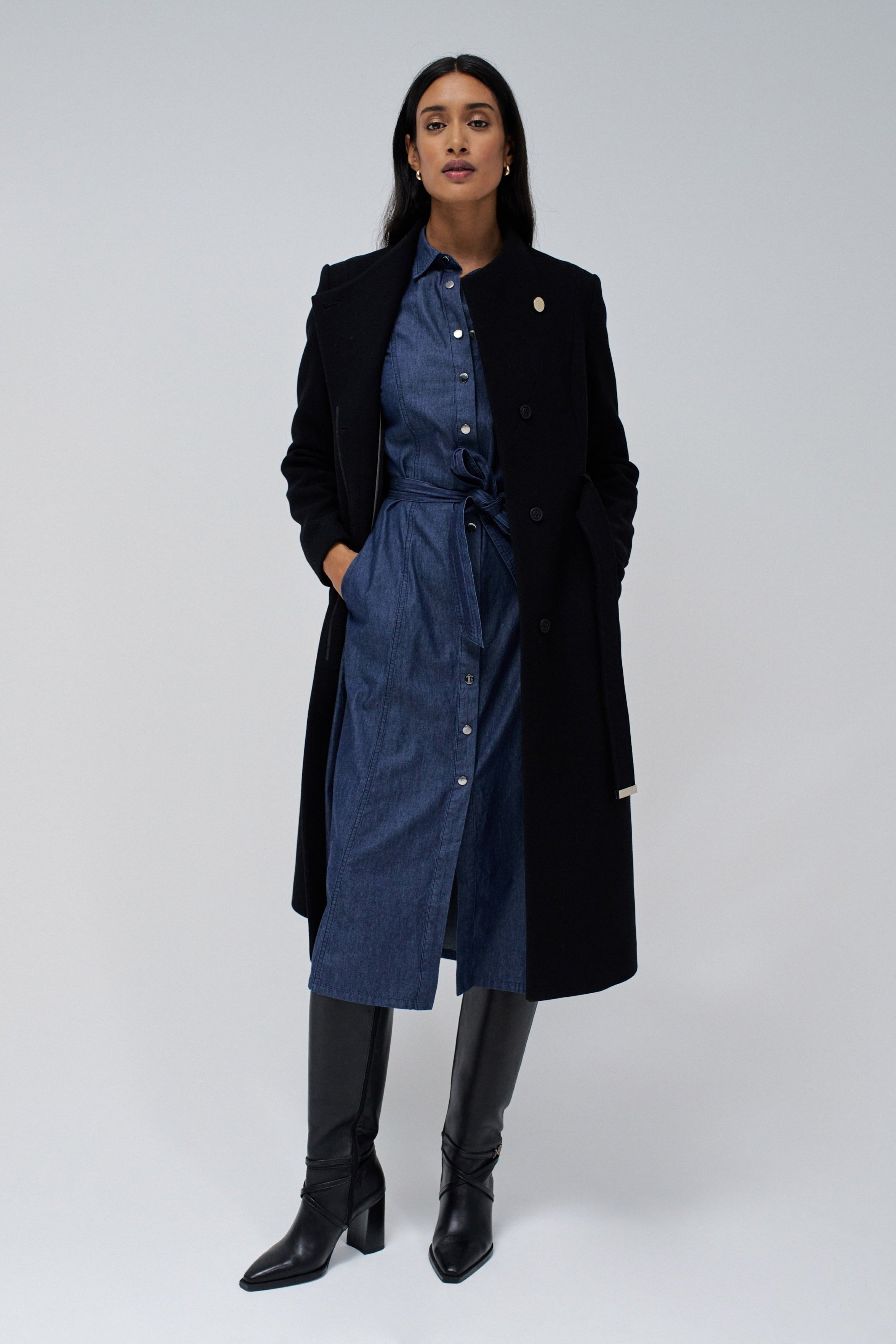 Long Wool Peacoat With Belt in Black Jackets Salsa Jeans