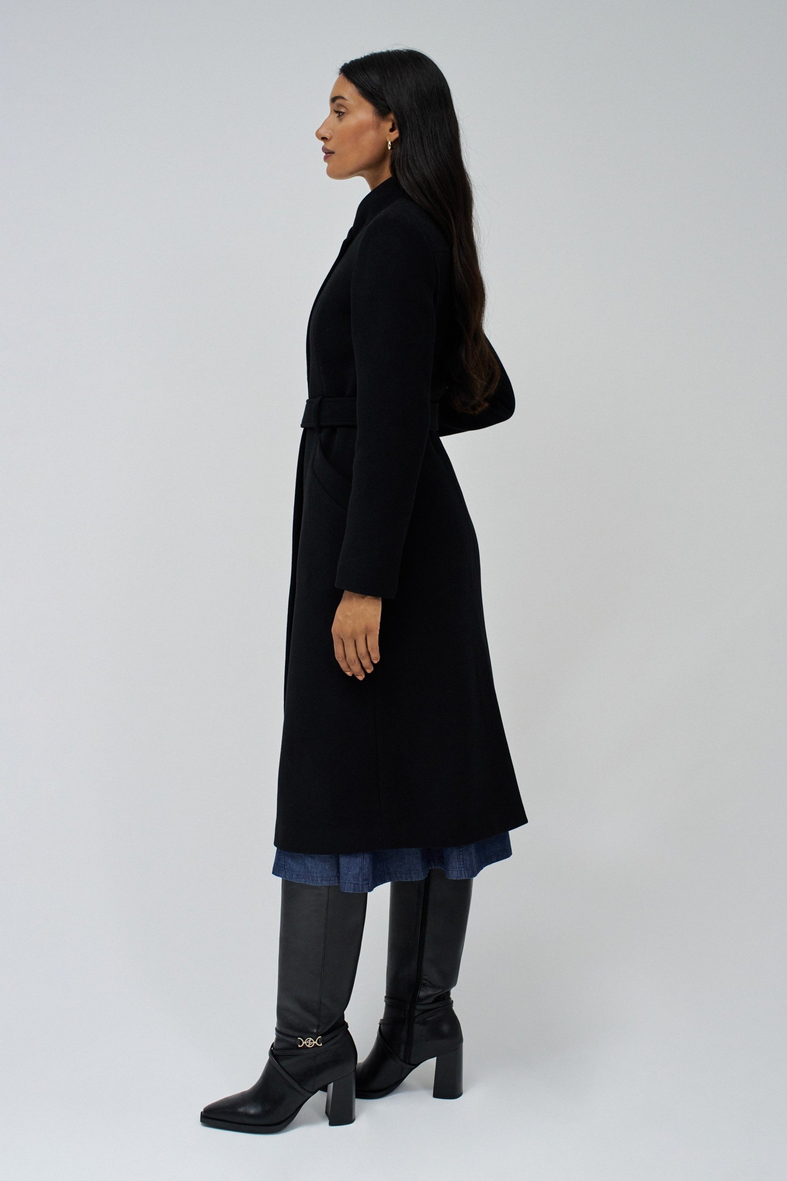 Long Wool Peacoat With Belt in Black Jackets Salsa Jeans