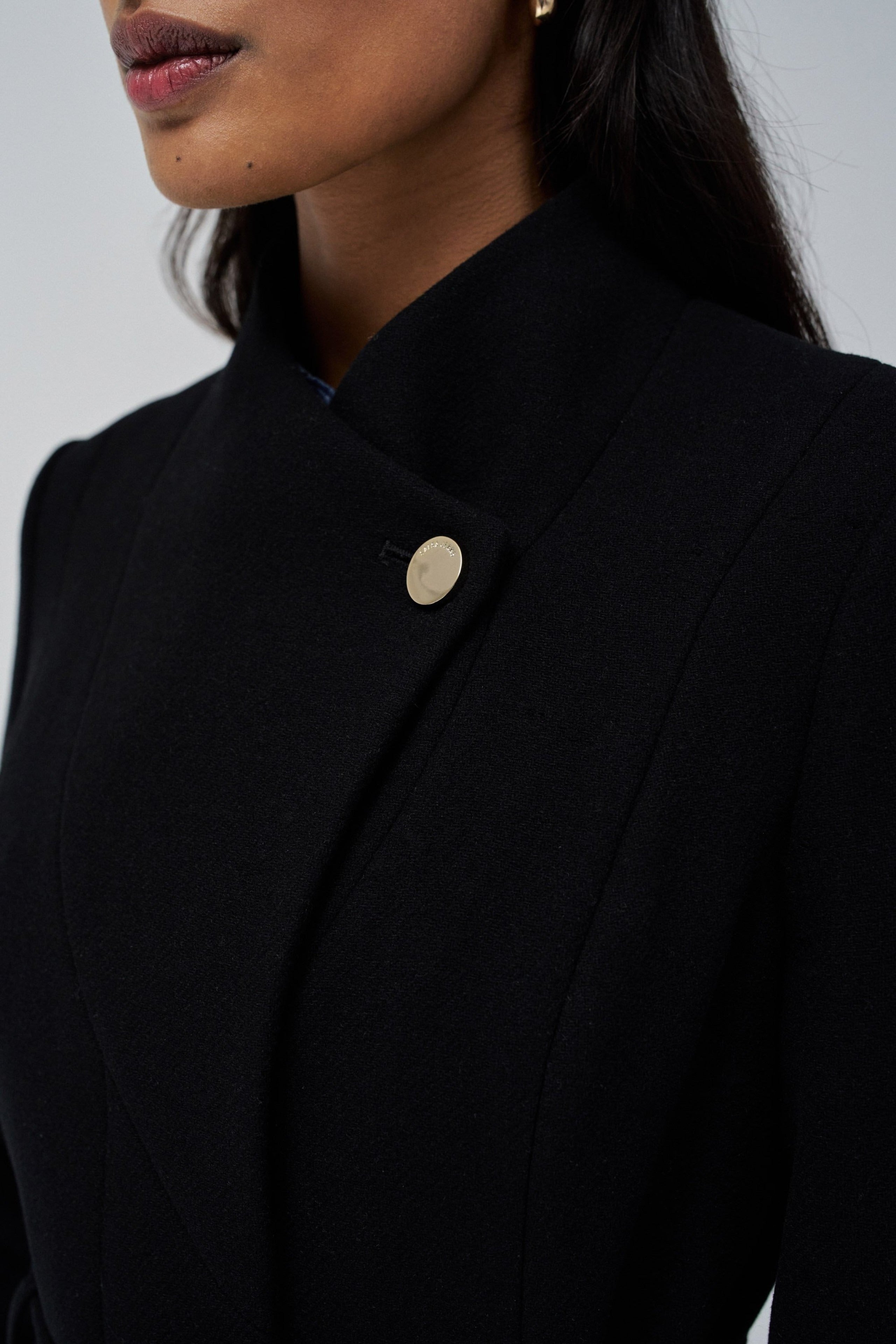 Long Wool Peacoat With Belt in Black Jackets Salsa Jeans