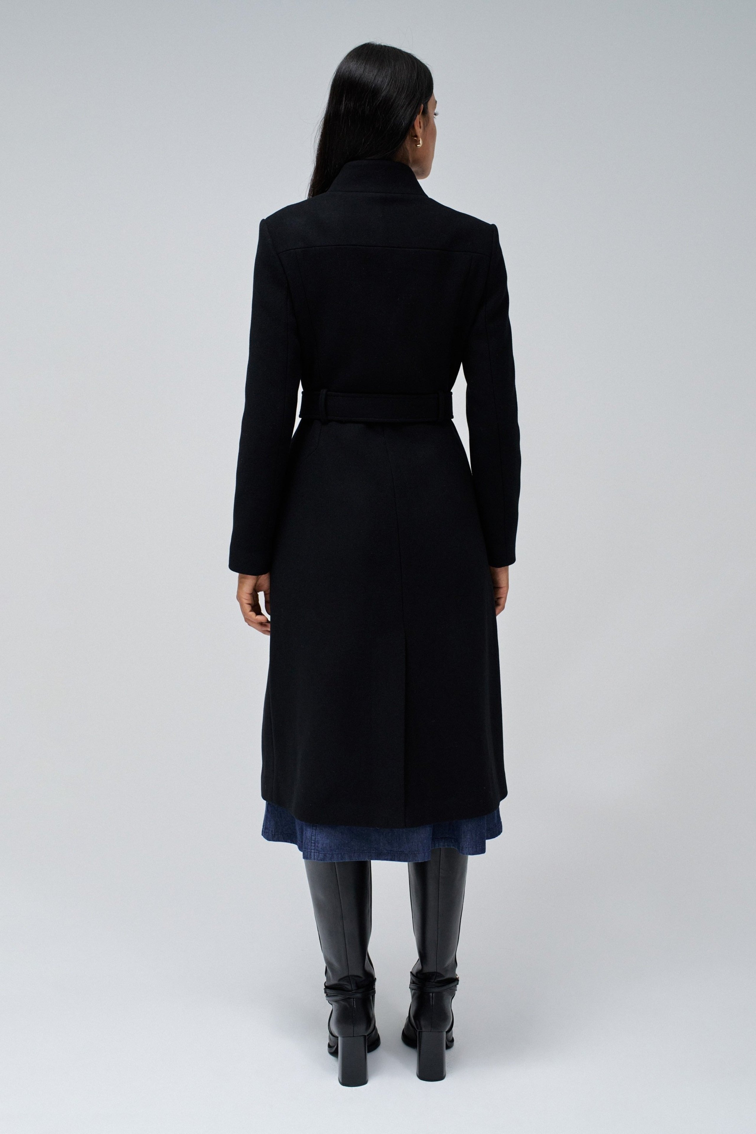 Long Wool Peacoat With Belt in Black Jackets Salsa Jeans