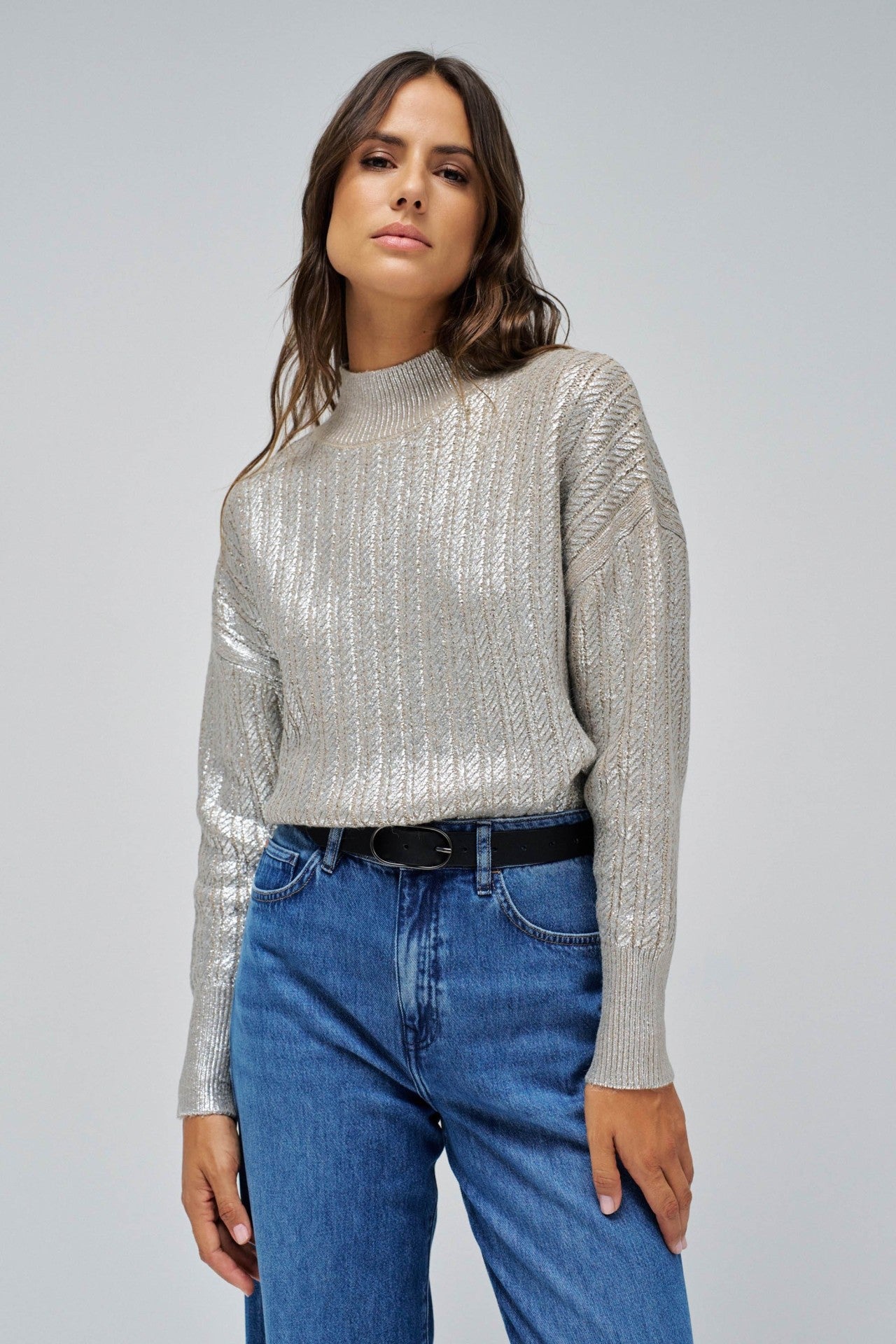 Shimmer Sweater in Medium Grey Sweater Salsa Jeans   