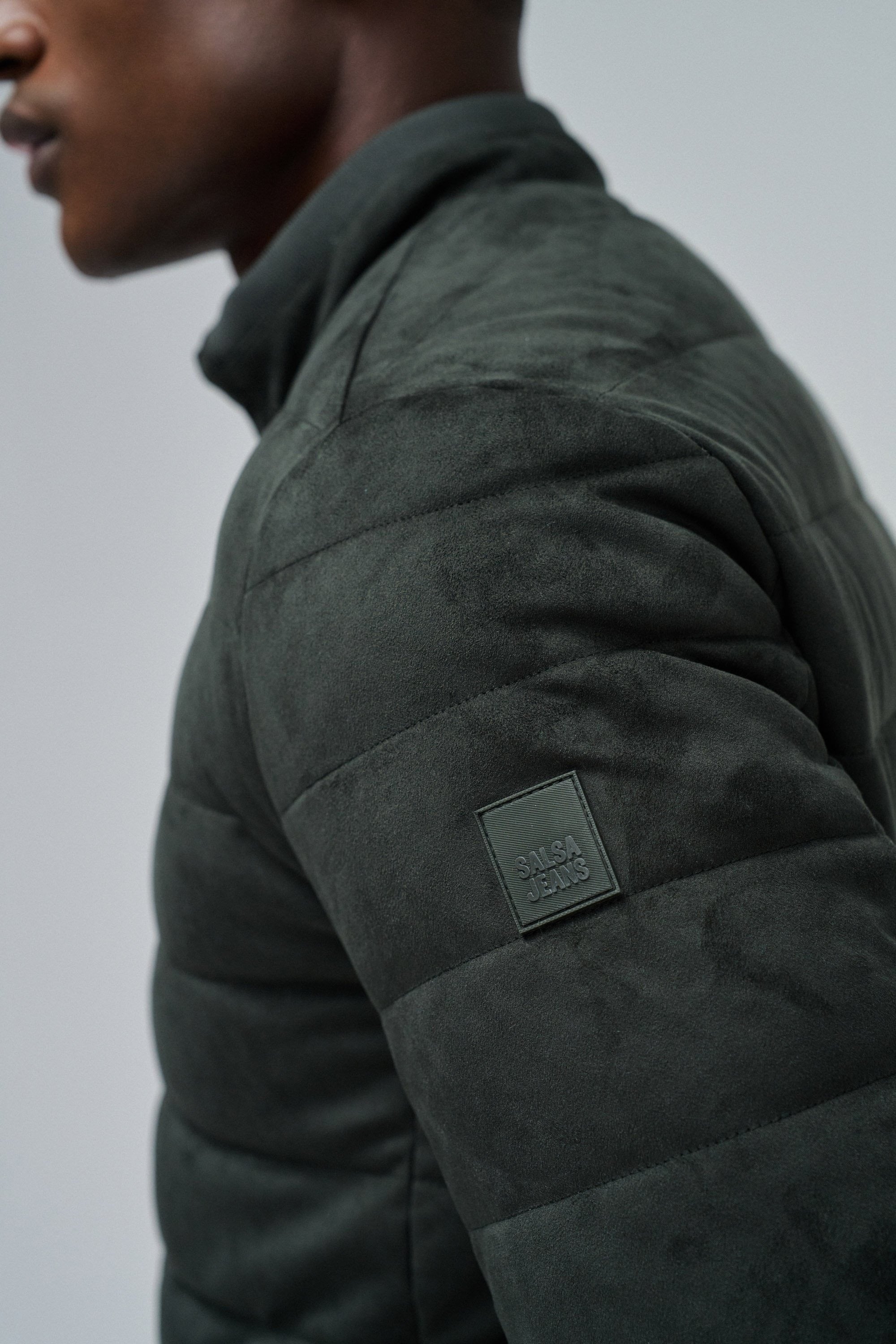 Suede Puffer Bomber Jacket in Dark Green Jackets Salsa Jeans