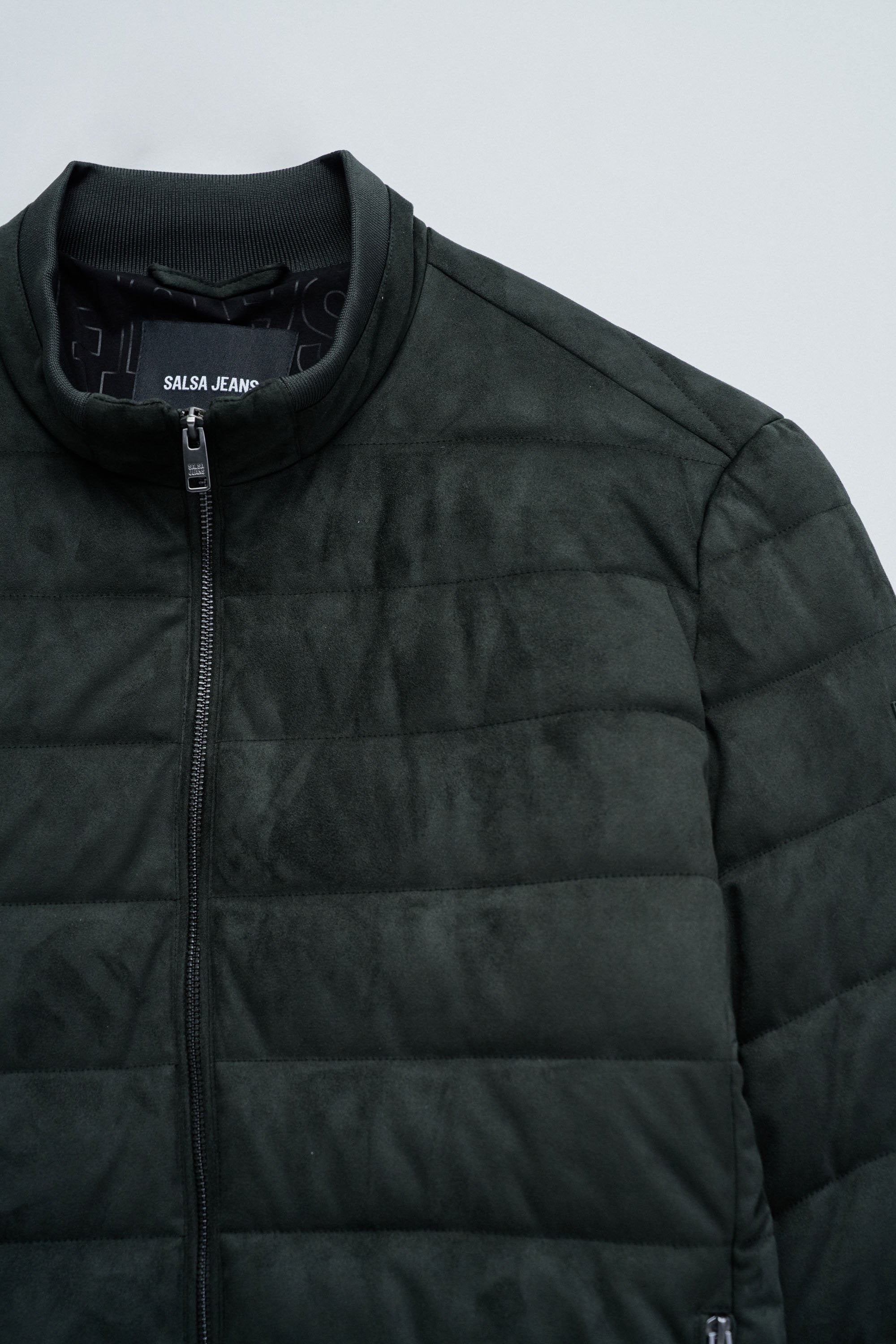 Suede Puffer Bomber Jacket in Dark Green Jackets Salsa Jeans