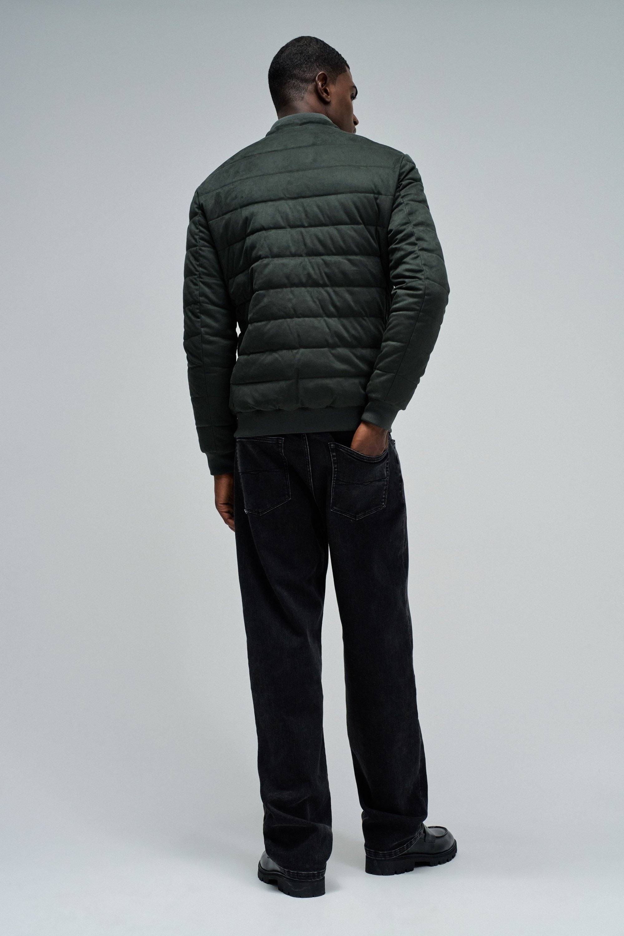 Suede Puffer Bomber Jacket in Dark Green Jackets Salsa Jeans