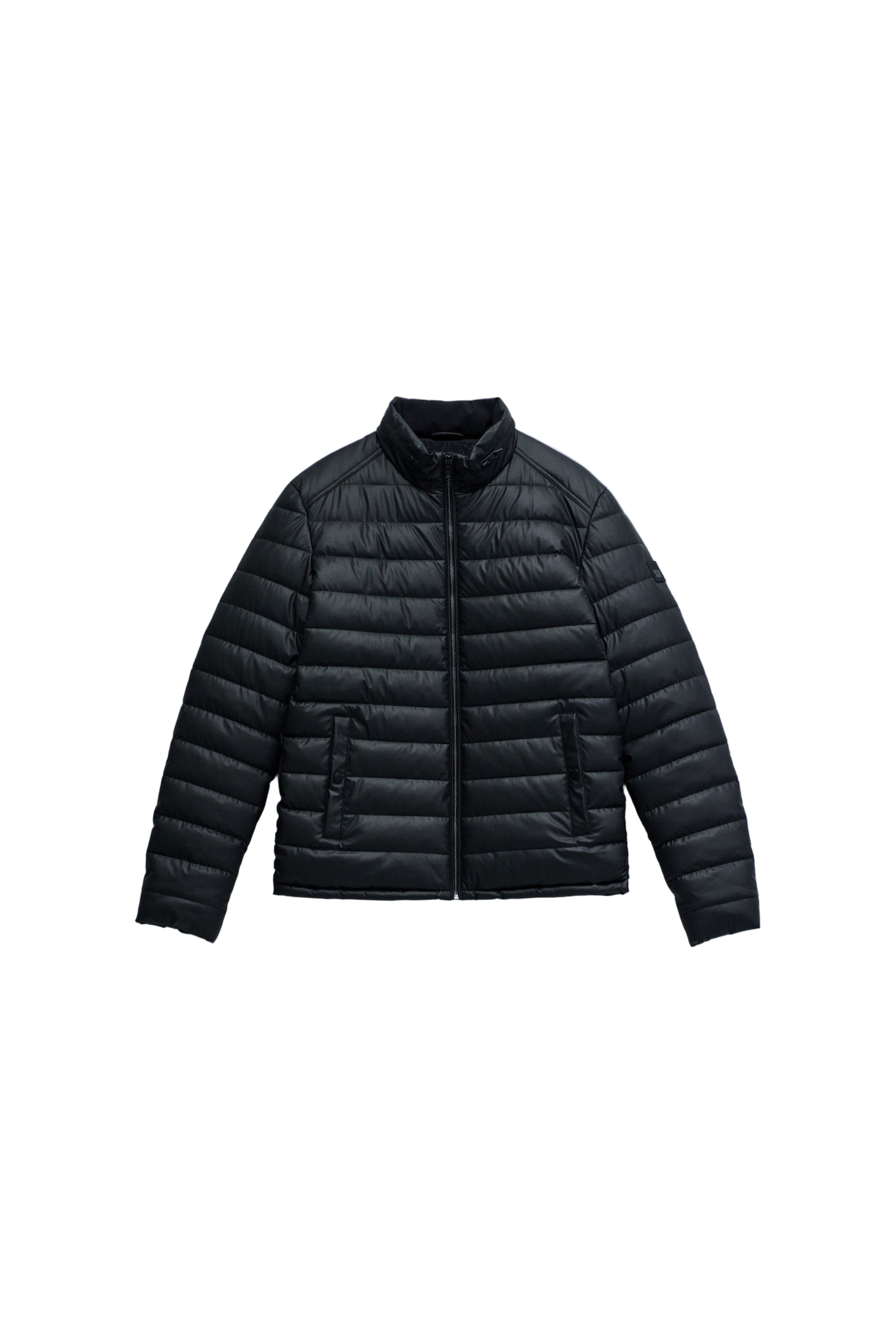 Light Padded PU Leather Jacket in Black