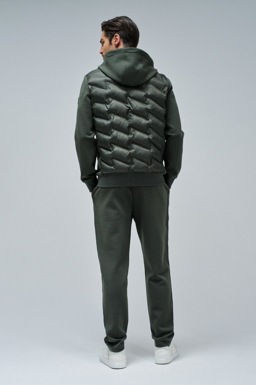 Zip-Thru Padded Jumper Hoodie in Dark Green Jackets Salsa Jeans