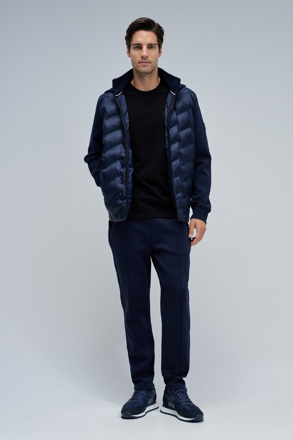 Zip-Thru Padded Jumper Hoodie in Dark Blue Jackets Salsa Jeans