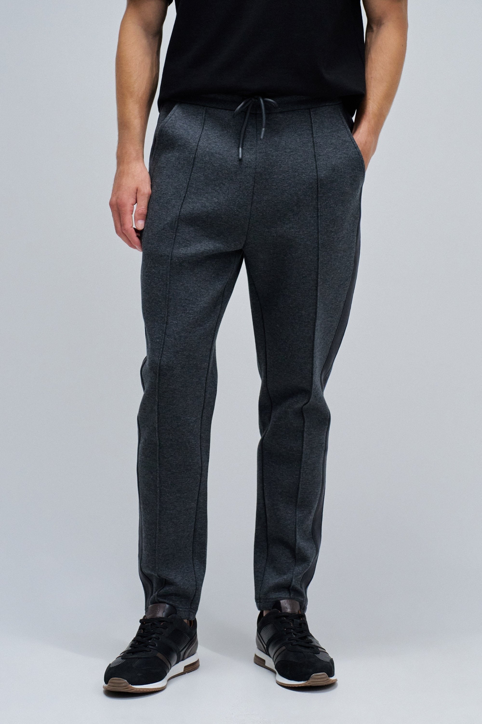 Scuba Interlock Joggers Mix Materials in Dark Grey