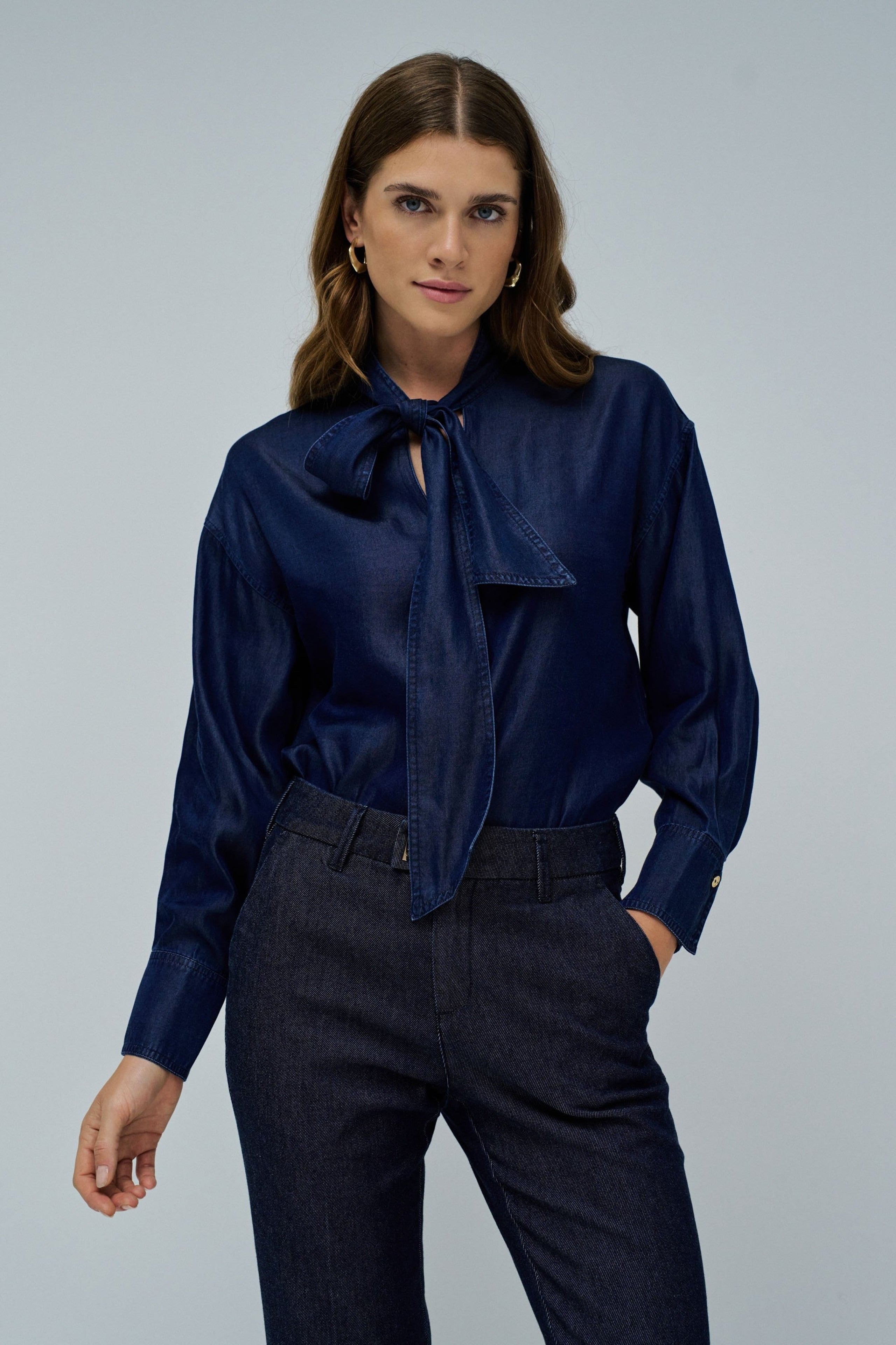 Blouse W/ Lace in Dark Wash Shirts Salsa Jeans