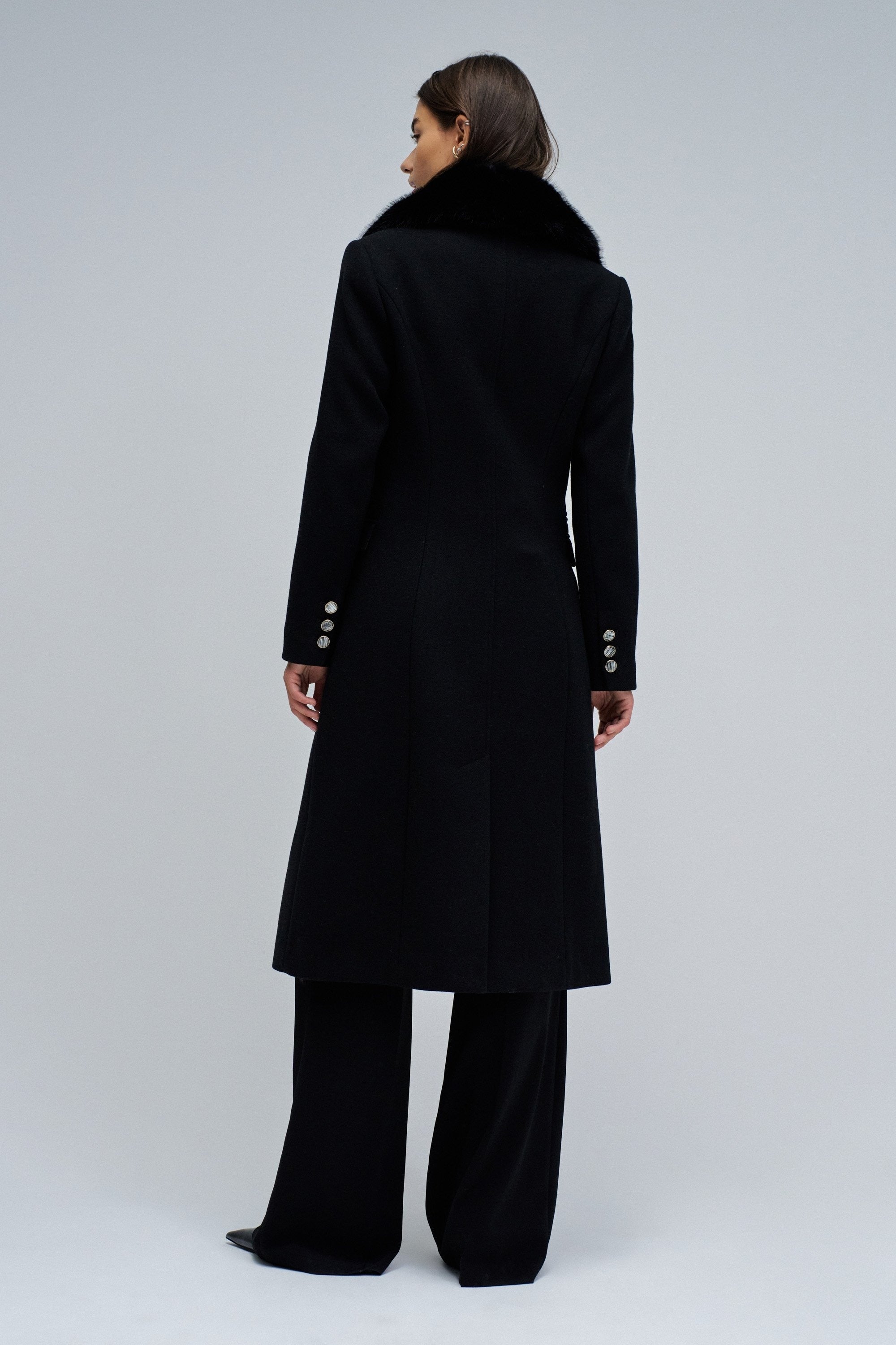 Wool Coat With Faux Fur Collar in Black Jackets Salsa Jeans