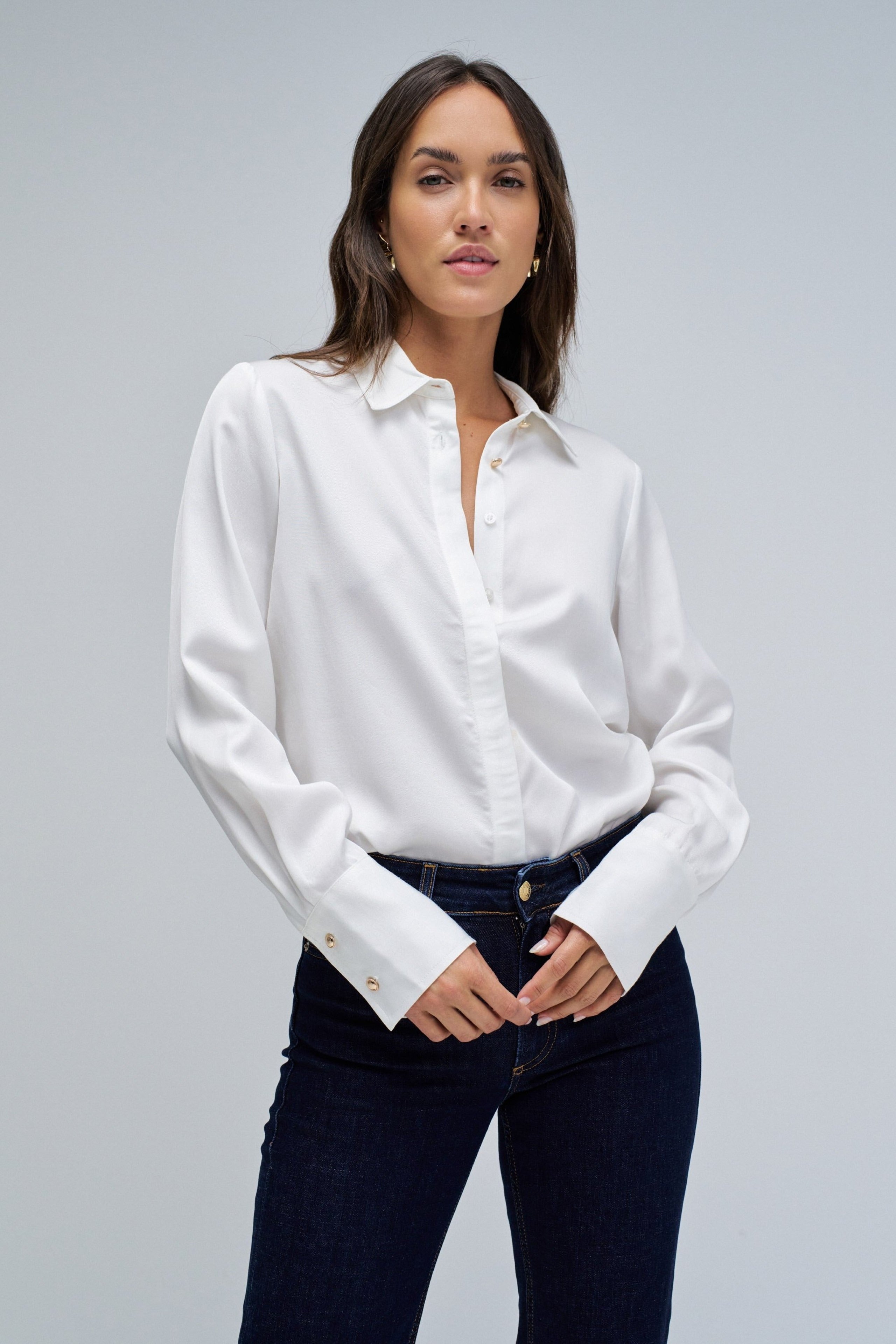 Basic Shirt W/ Gold Buttons in Light Pearl V2 Shirts Salsa Jeans
