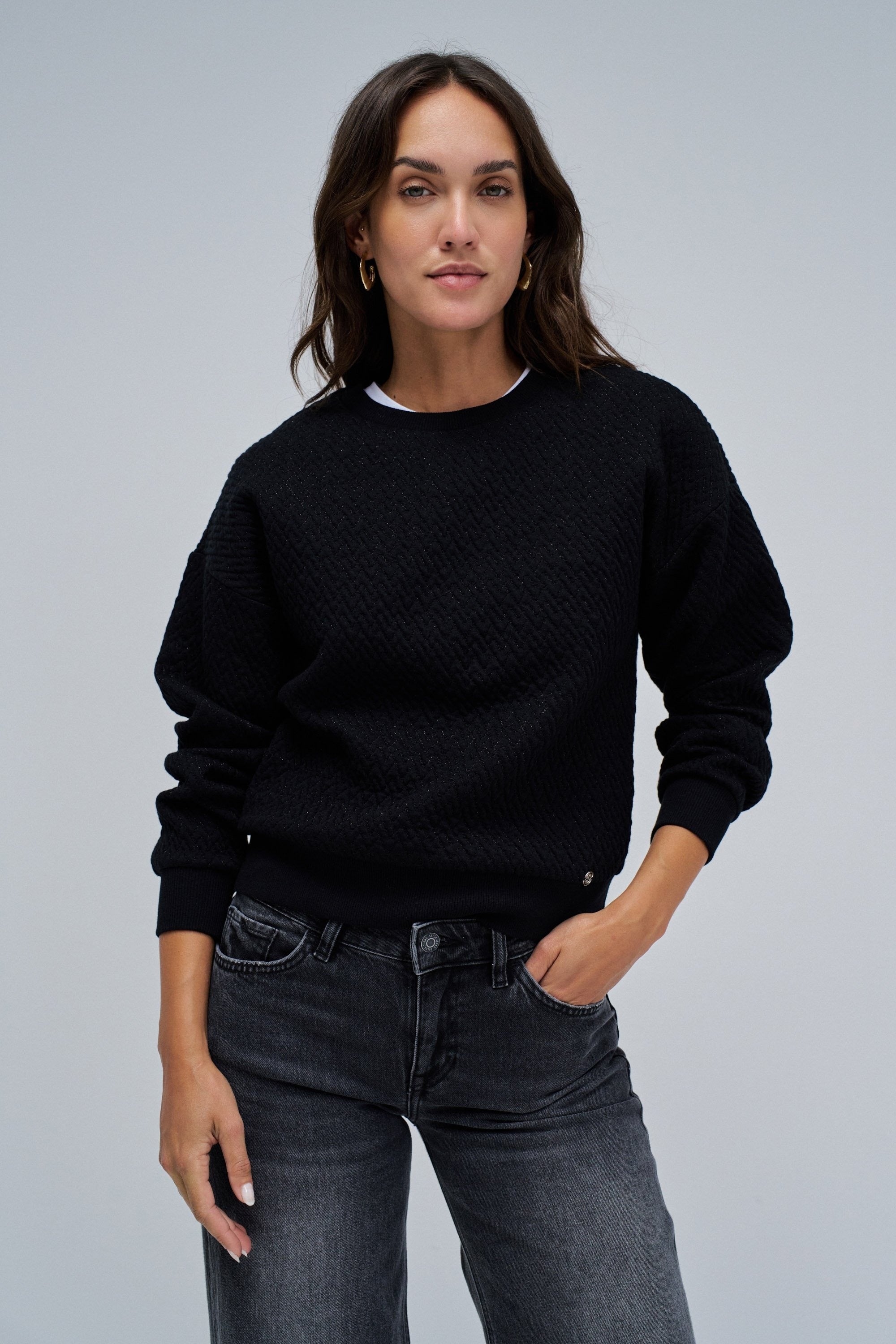 Lurex Jacquard Sweatshirt in Black Sweatshirts Salsa Jeans