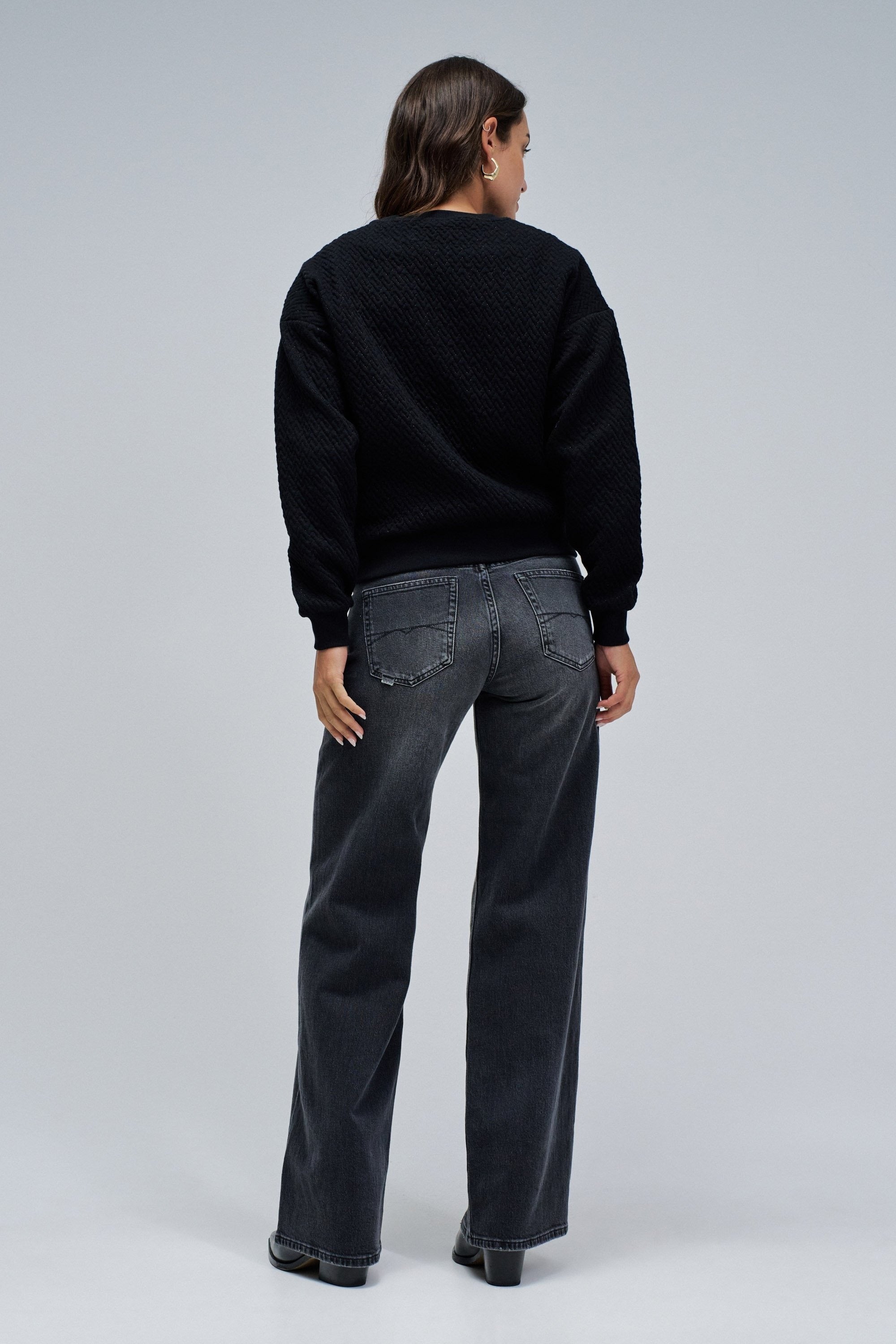 Lurex Jacquard Sweatshirt in Black Sweatshirts Salsa Jeans