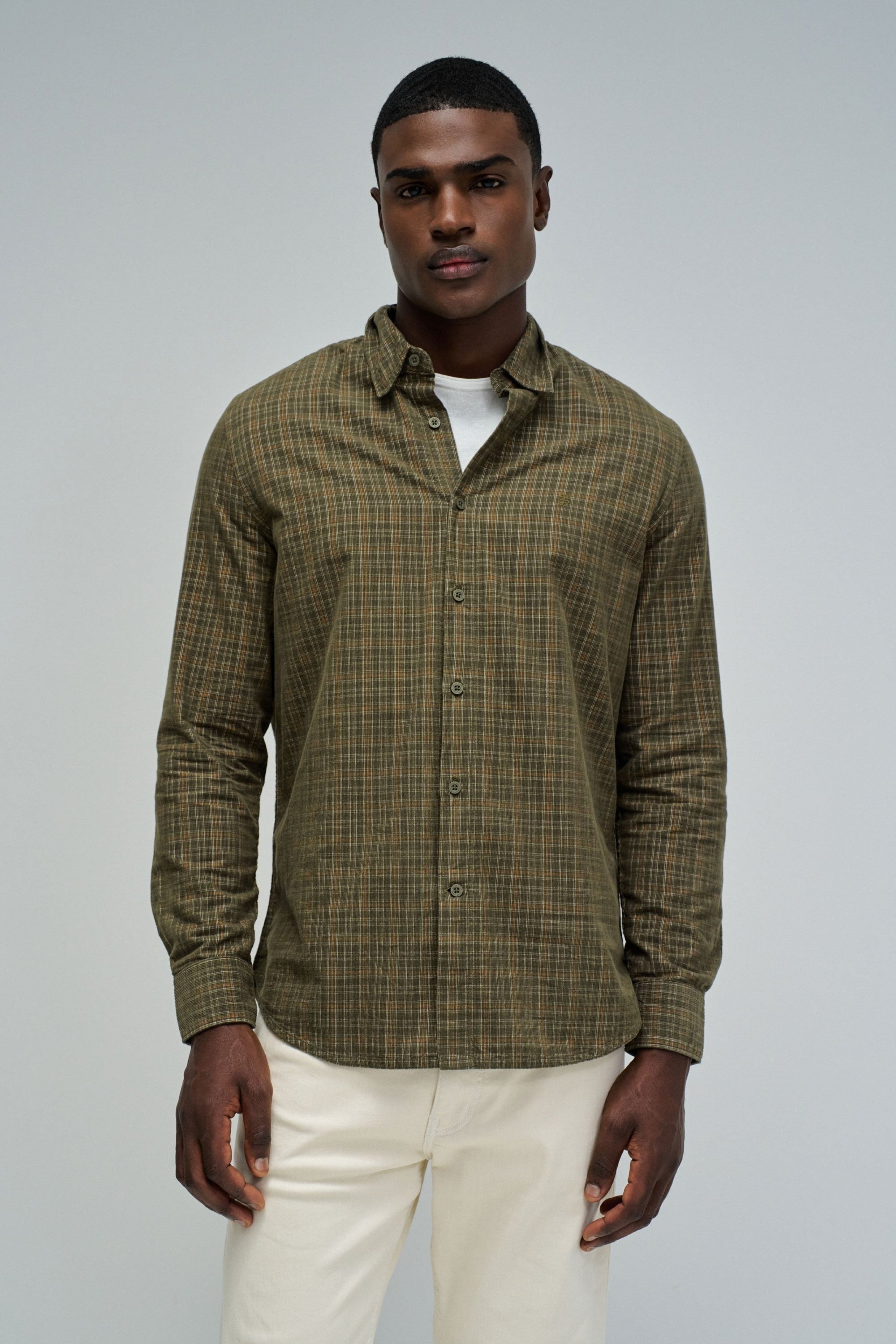 Plaid Cotton Shirt in Dark Green