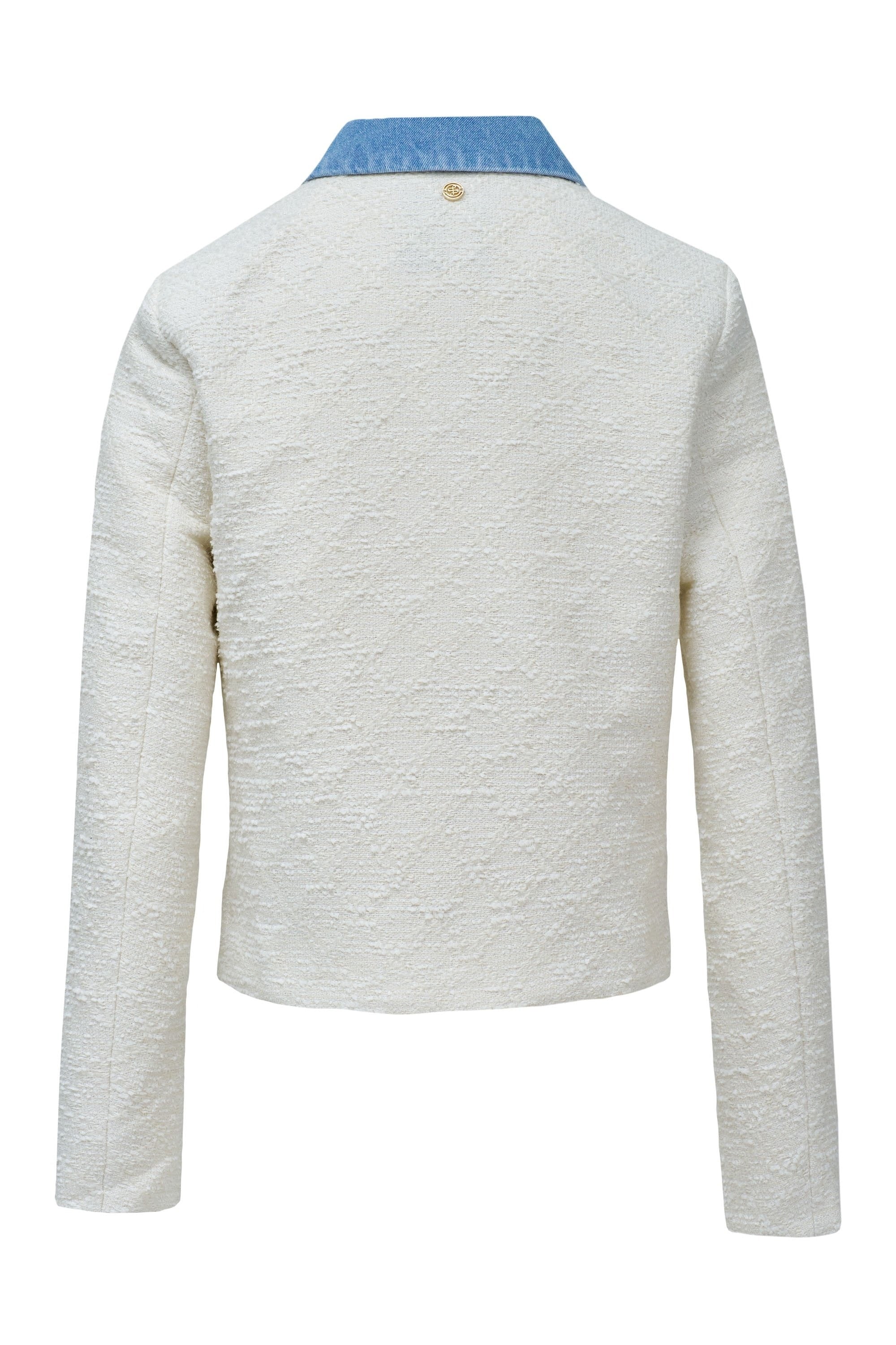 Chanel-style tweed jacket in light beige