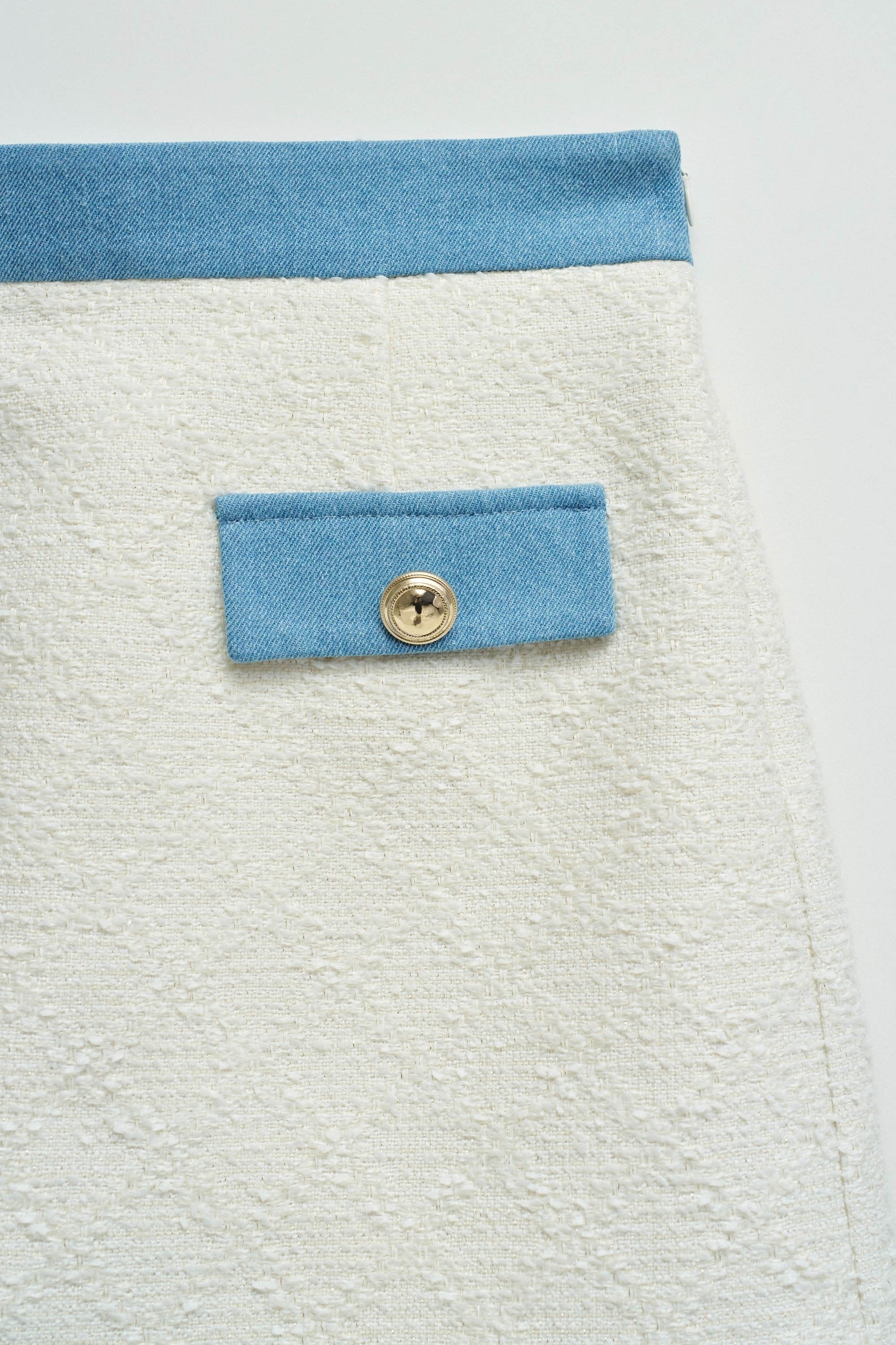 Tweed Skort With Denim Belt in Light Beige