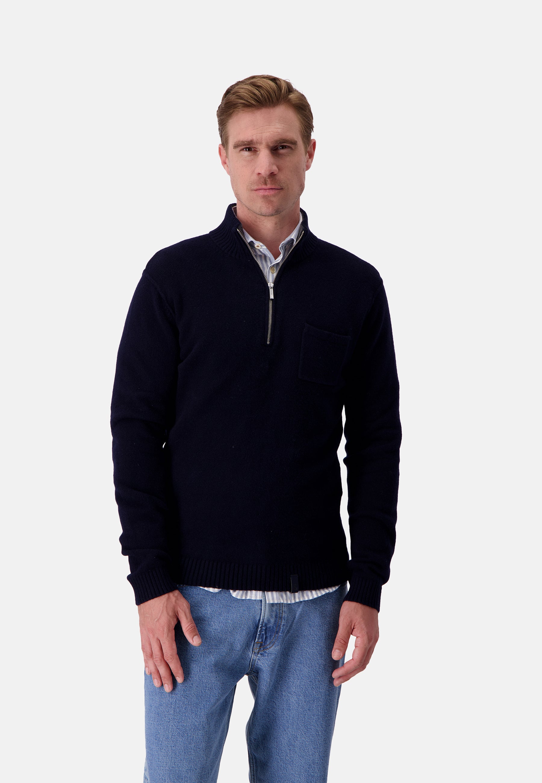 Mock-Zip Woolen Touch in Navy Sweater Colours and Sons   