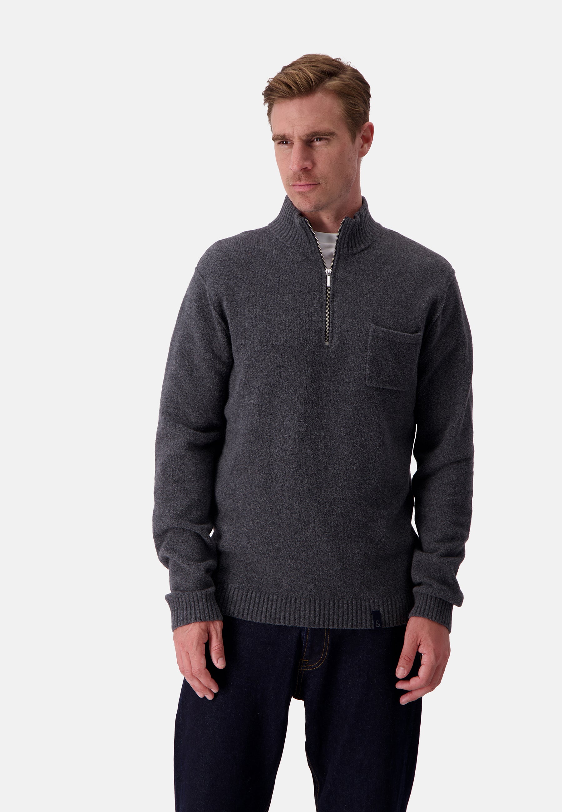 Mock-Zip Woolen Touch in Stone Sweater Colours and Sons   