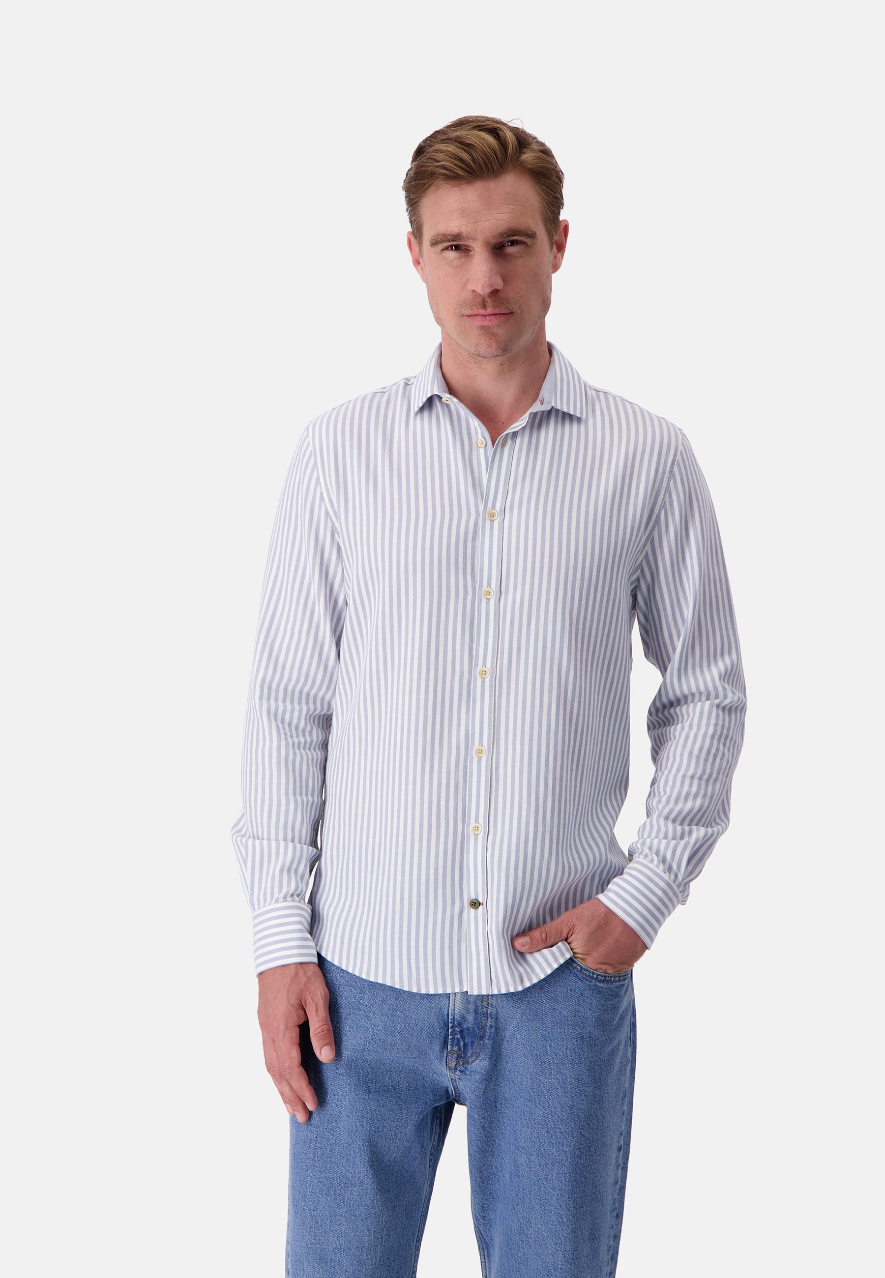 Shirt Brushed Twill Stripes in Lake Stripes Shirts Colours and Sons   