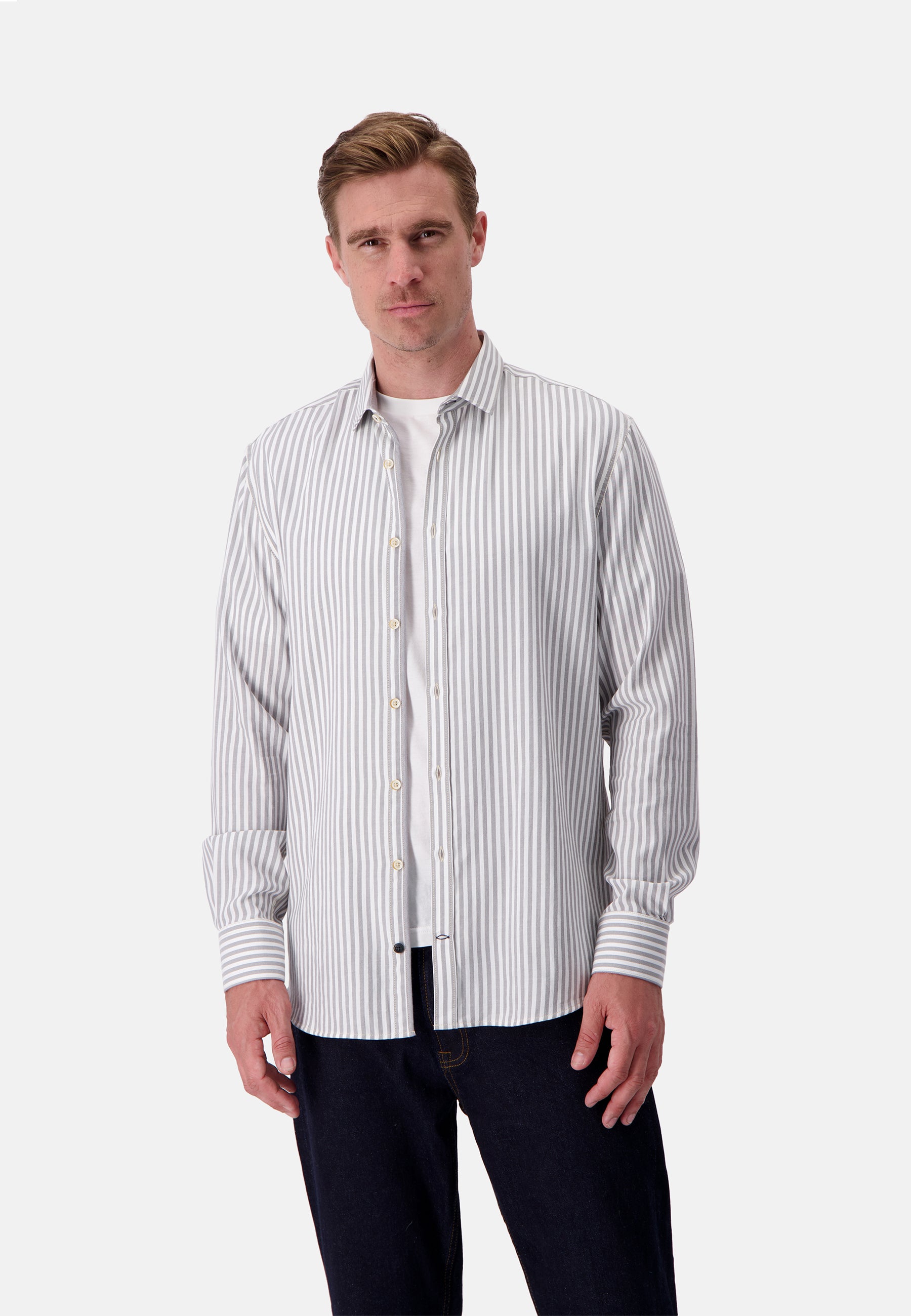 Shirt Brushed Twill Stripes in Silver Stripes Shirts Colours and Sons   