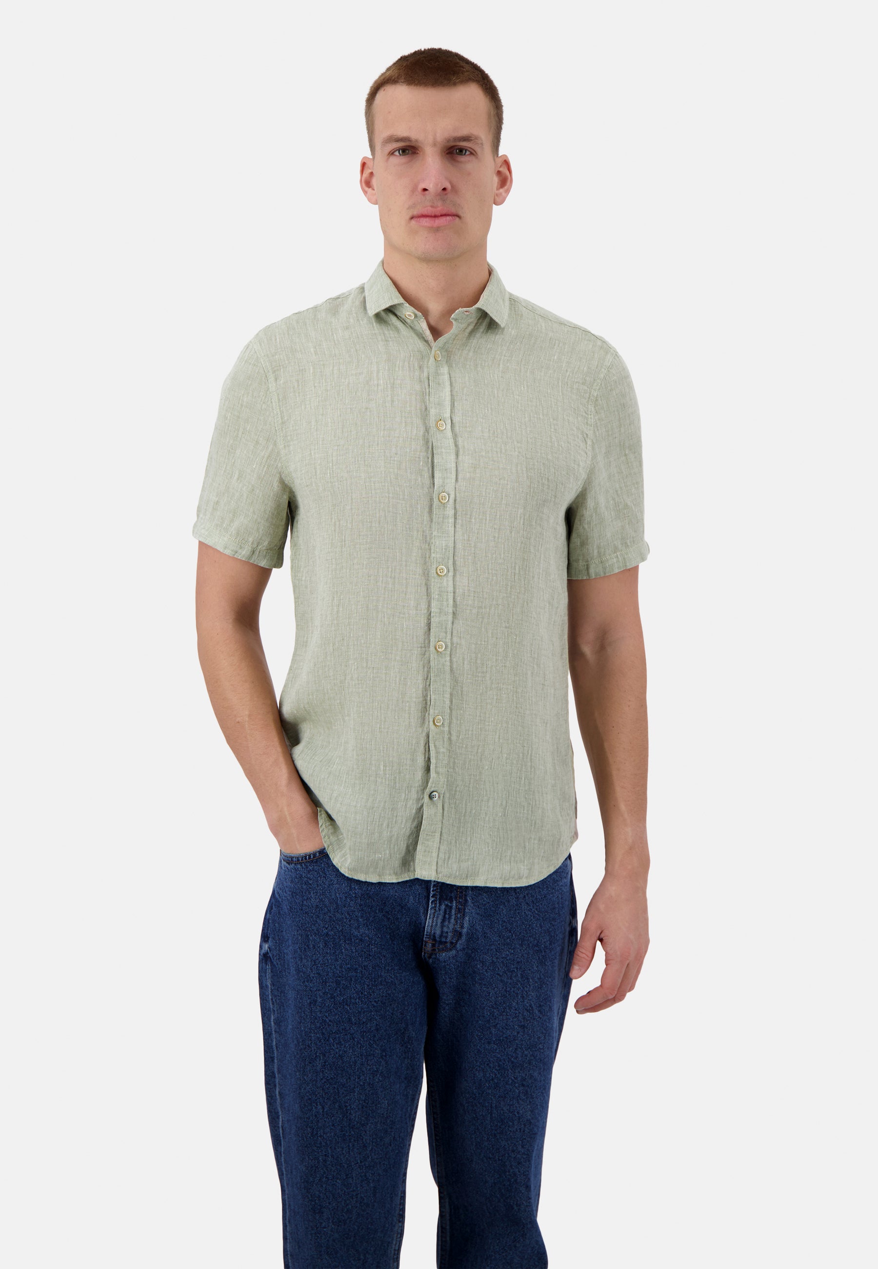 Shirt-Linen in Olive Shirts Colours and Sons   