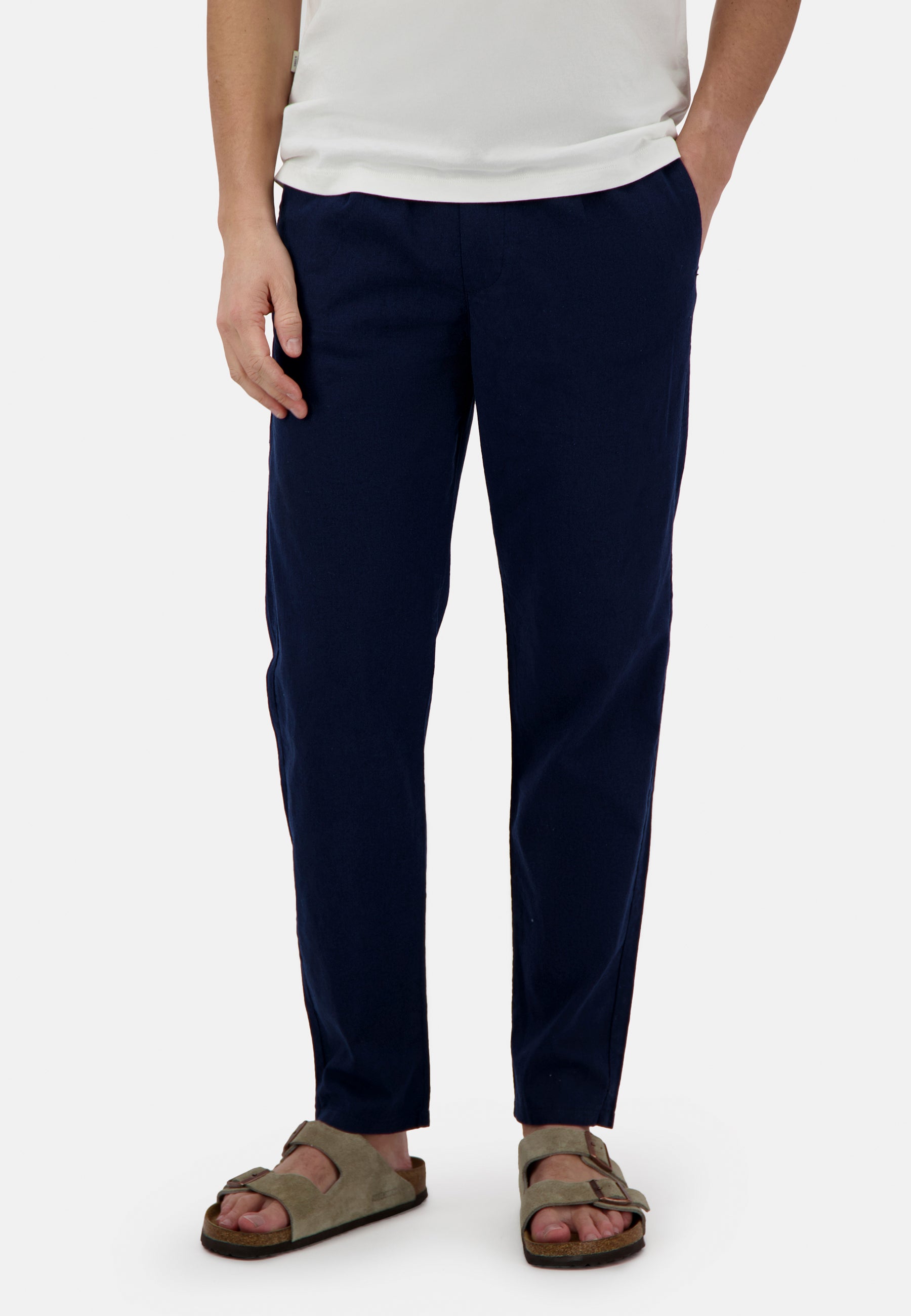 Pants-Cropped Linen in Navy Pants Colours and Sons   