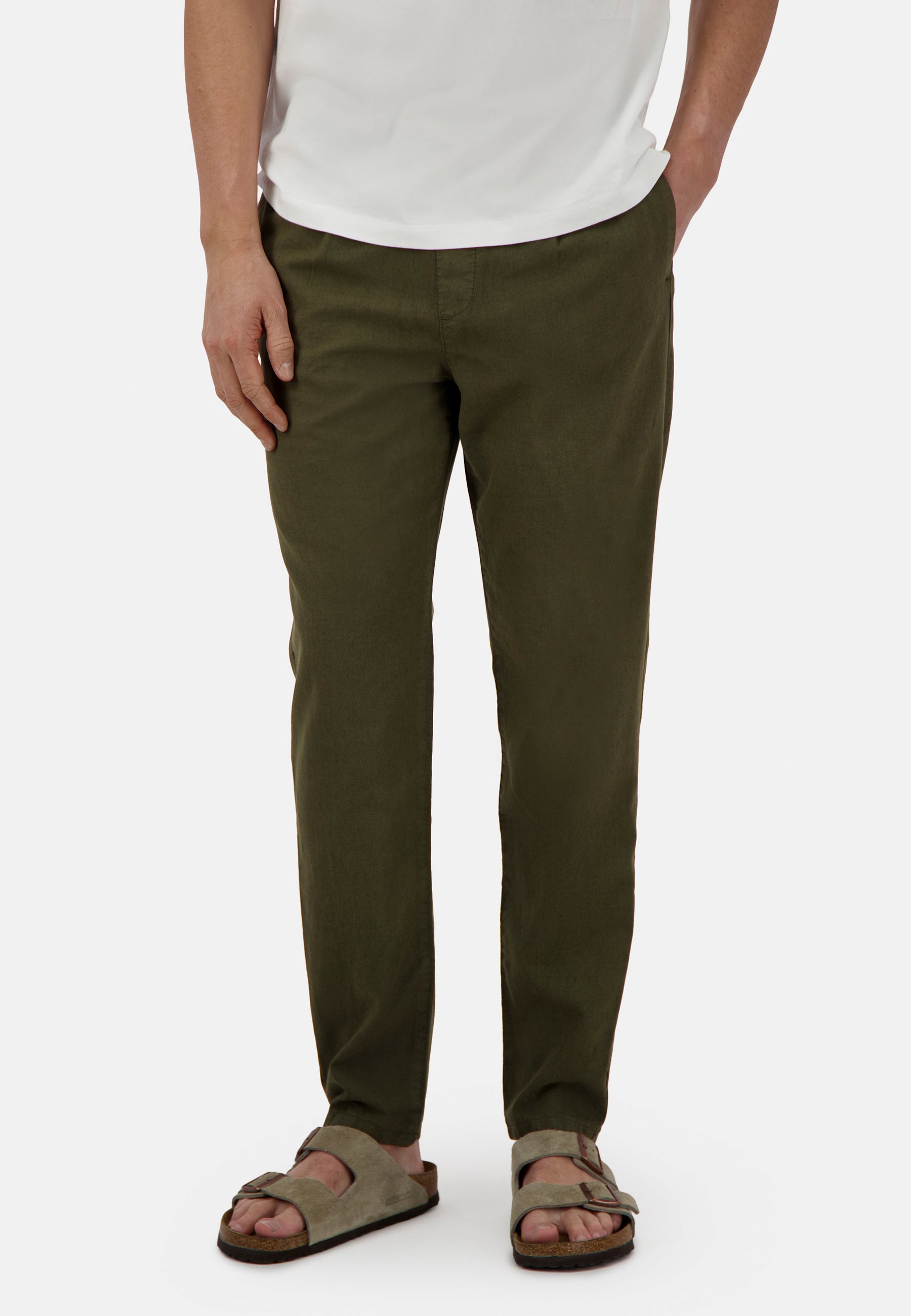 Pants-Cropped Linen in Olive Pants Colours and Sons   