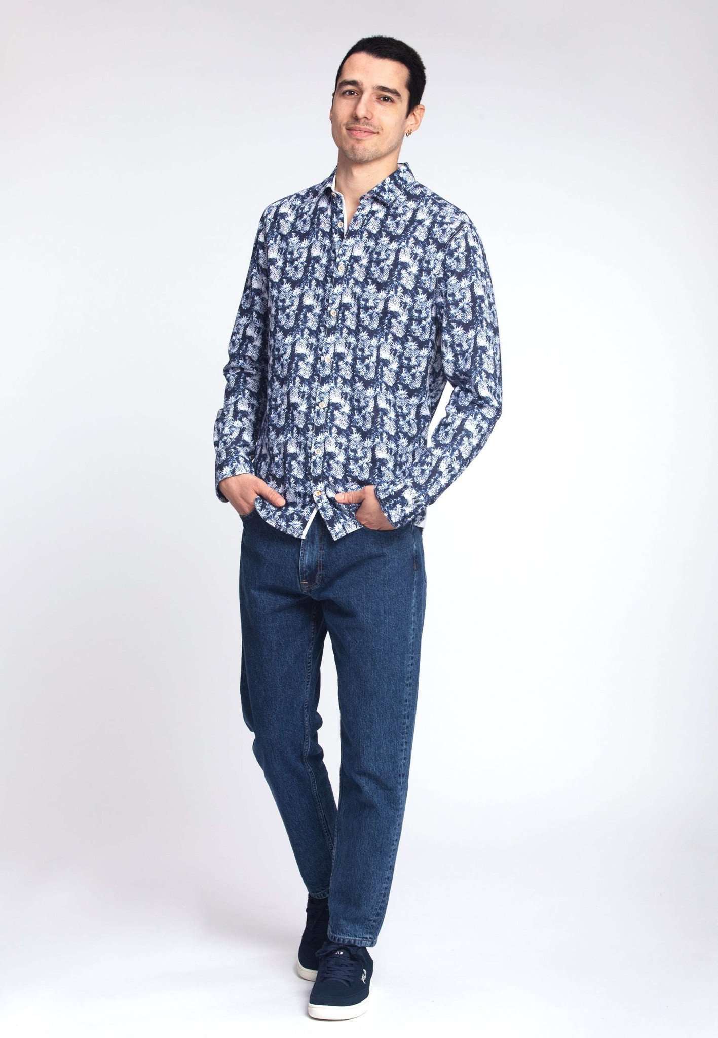 Shirt Blue Pineapples Print in Blue Pineapples Shirts Colours and Sons   