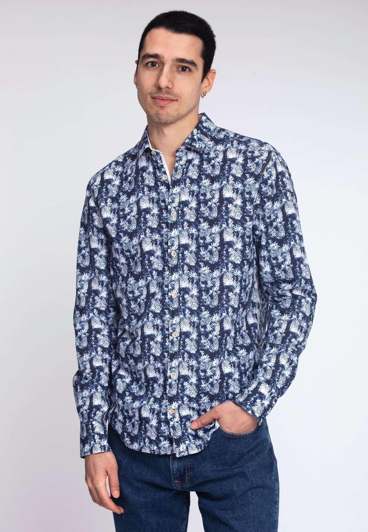 Shirt Blue Pineapples Print in Blue Pineapples Shirts Colours and Sons   