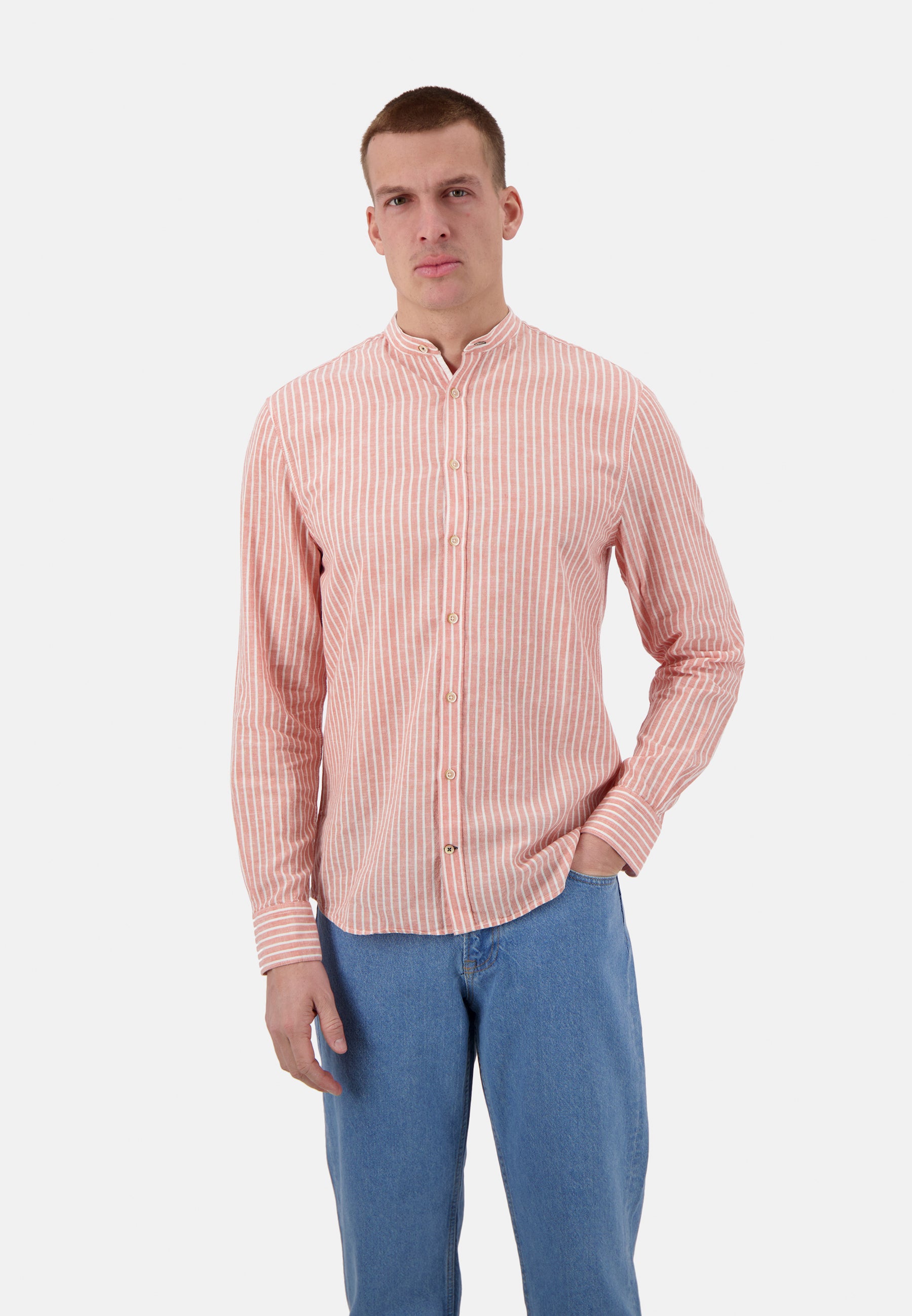 Shirt-Linen Blend Stripes in Peach Stripes Shirts Colours and Sons   