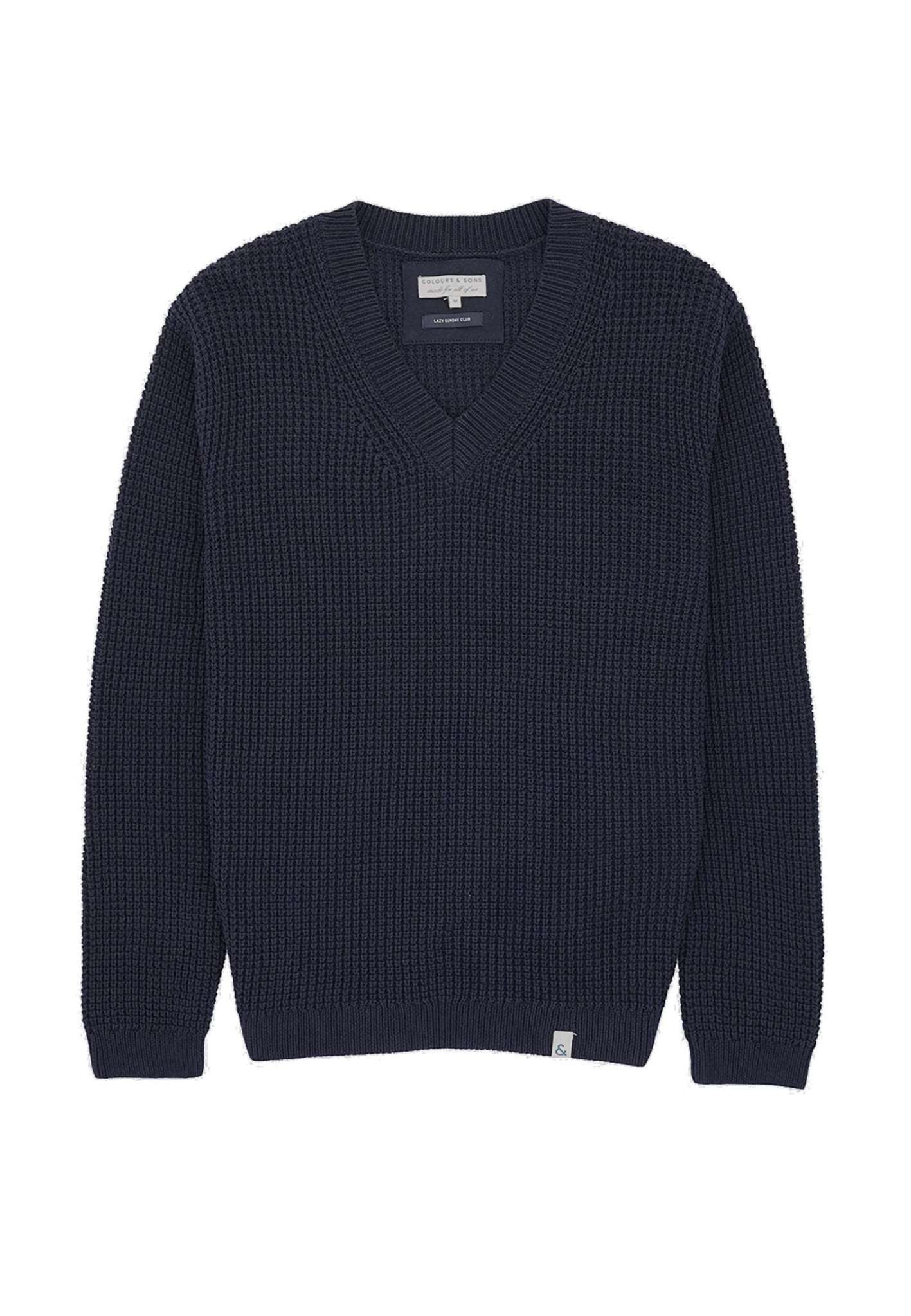 V-neck tuck stitch in navy sweater Colours and Sons   