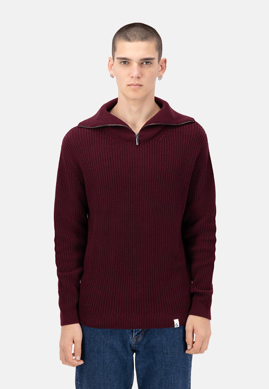 Mock Zip Half Cardigan Stitch in Merlot Sweater Colours and Sons   