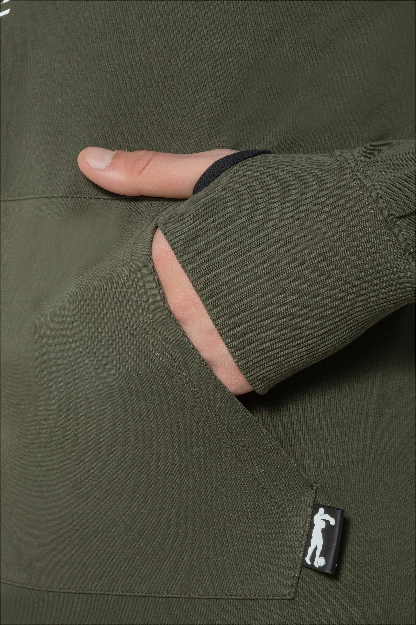 Hooded Sweatshirt with Thumb Openings in Army Hooded Sweatshirt Boxeur des Rues   