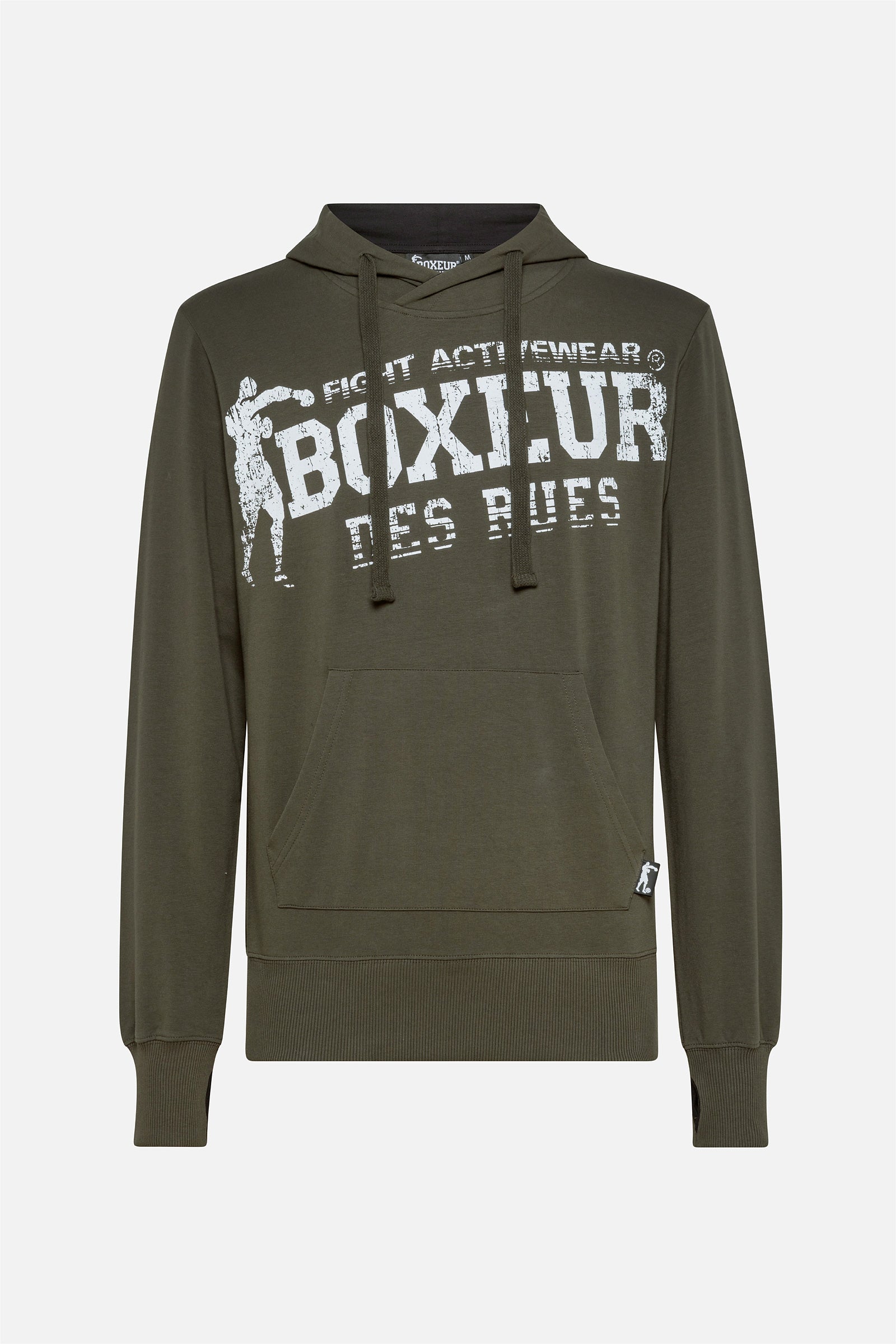 Hooded Sweatshirt with Thumb Openings in Army Hooded Sweatshirt Boxeur des Rues   