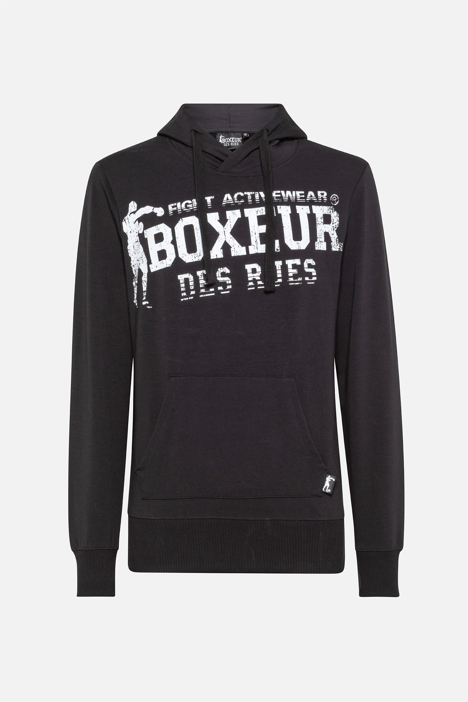 Hooded Sweatshirt with Thumb Openings in Black Hooded Sweatshirt Boxeur des Rues   