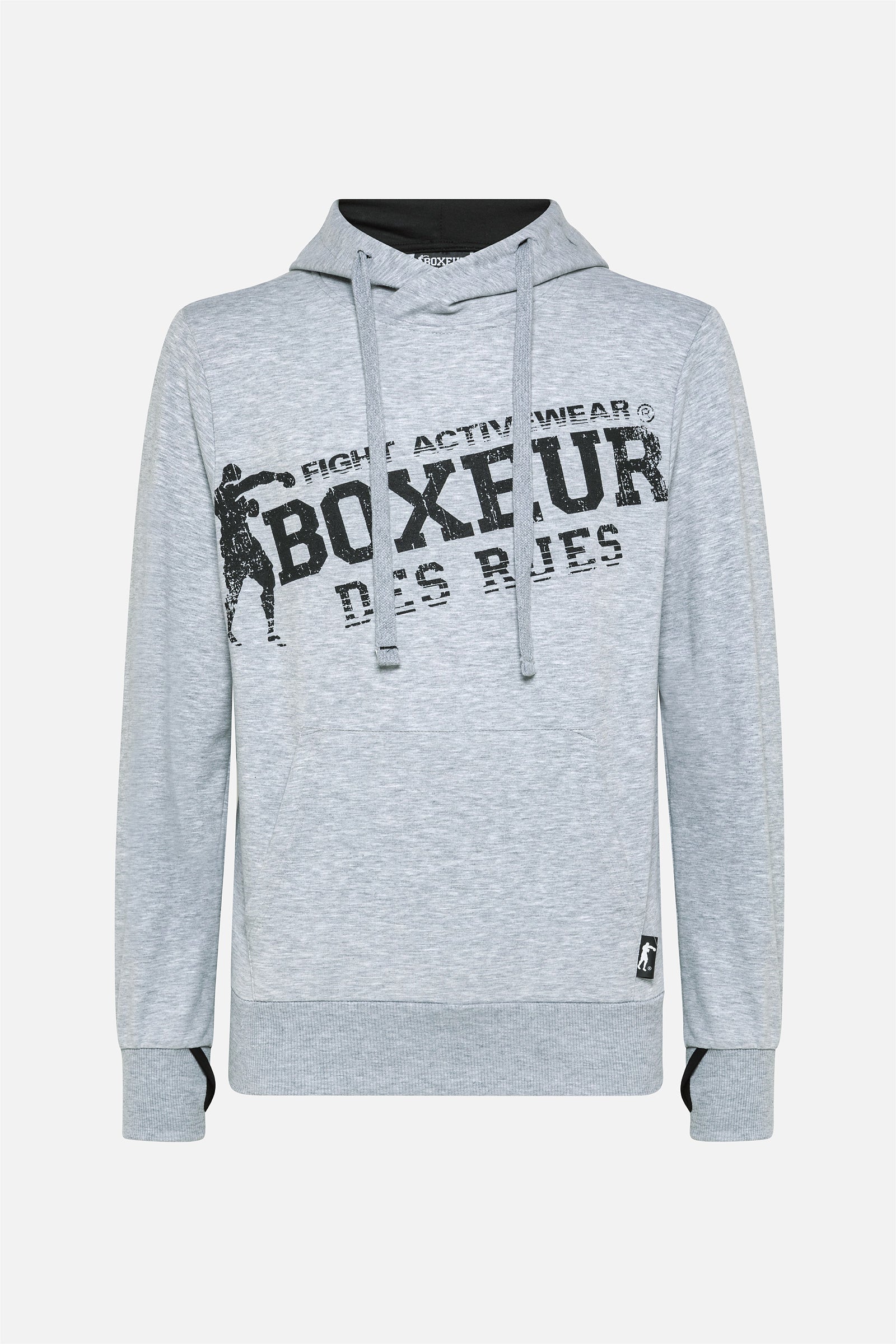 Hooded Sweatshirt with Thumb Openings in Greymel Hooded Sweatshirt Boxeur des Rues   