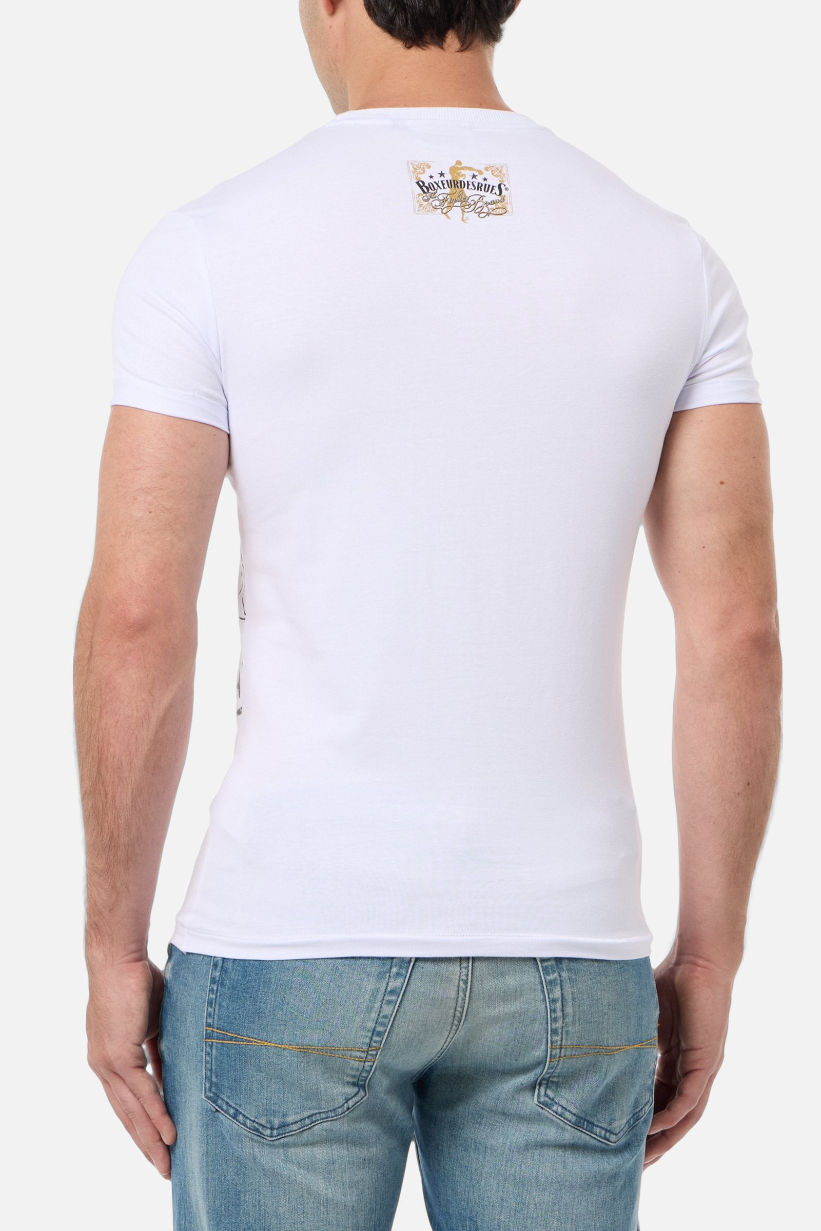 Printed Round Neck T-Shirt in White T-Shirts Boxeur des Rues