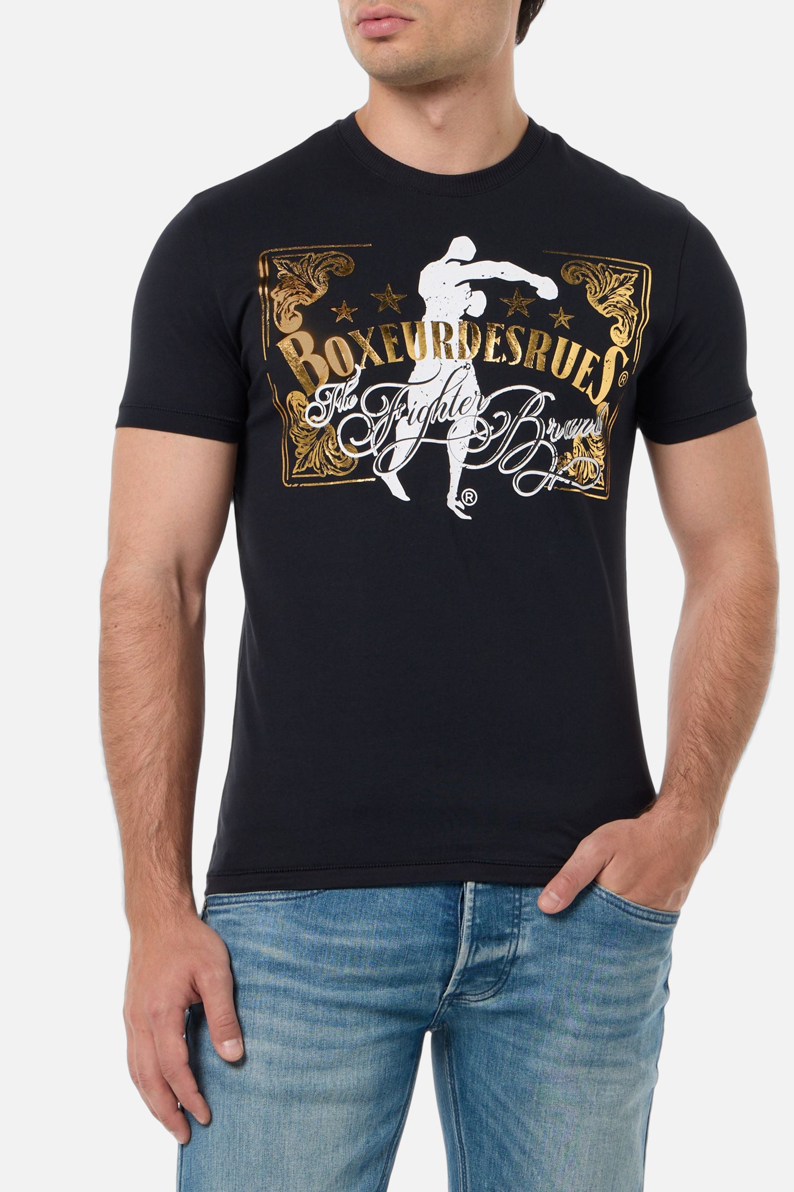 Printed Round Neck T-Shirt in Anthracite T-Shirts Boxeur des Rues