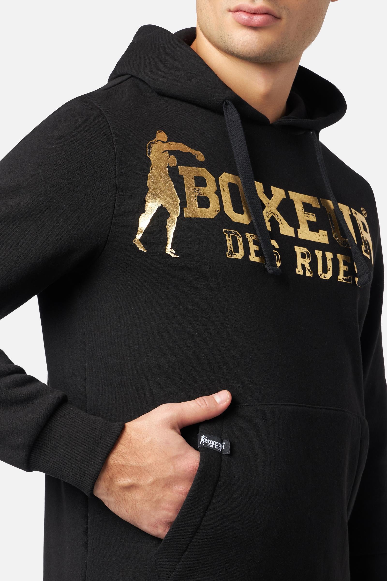 Man Hoodie Sweatshirt in Black-Gold Hoodie Boxeur des Rues   