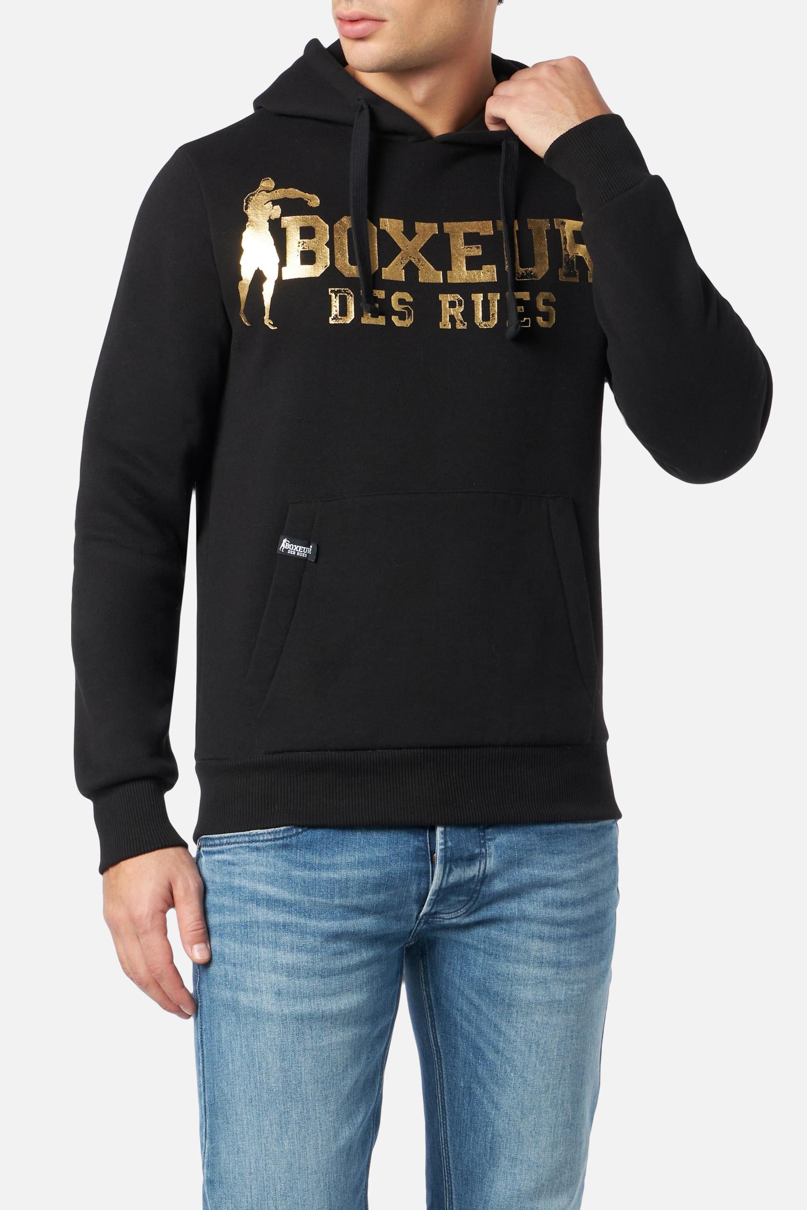 Man Hoodie Sweatshirt in Black-Gold Hoodie Boxeur des Rues   