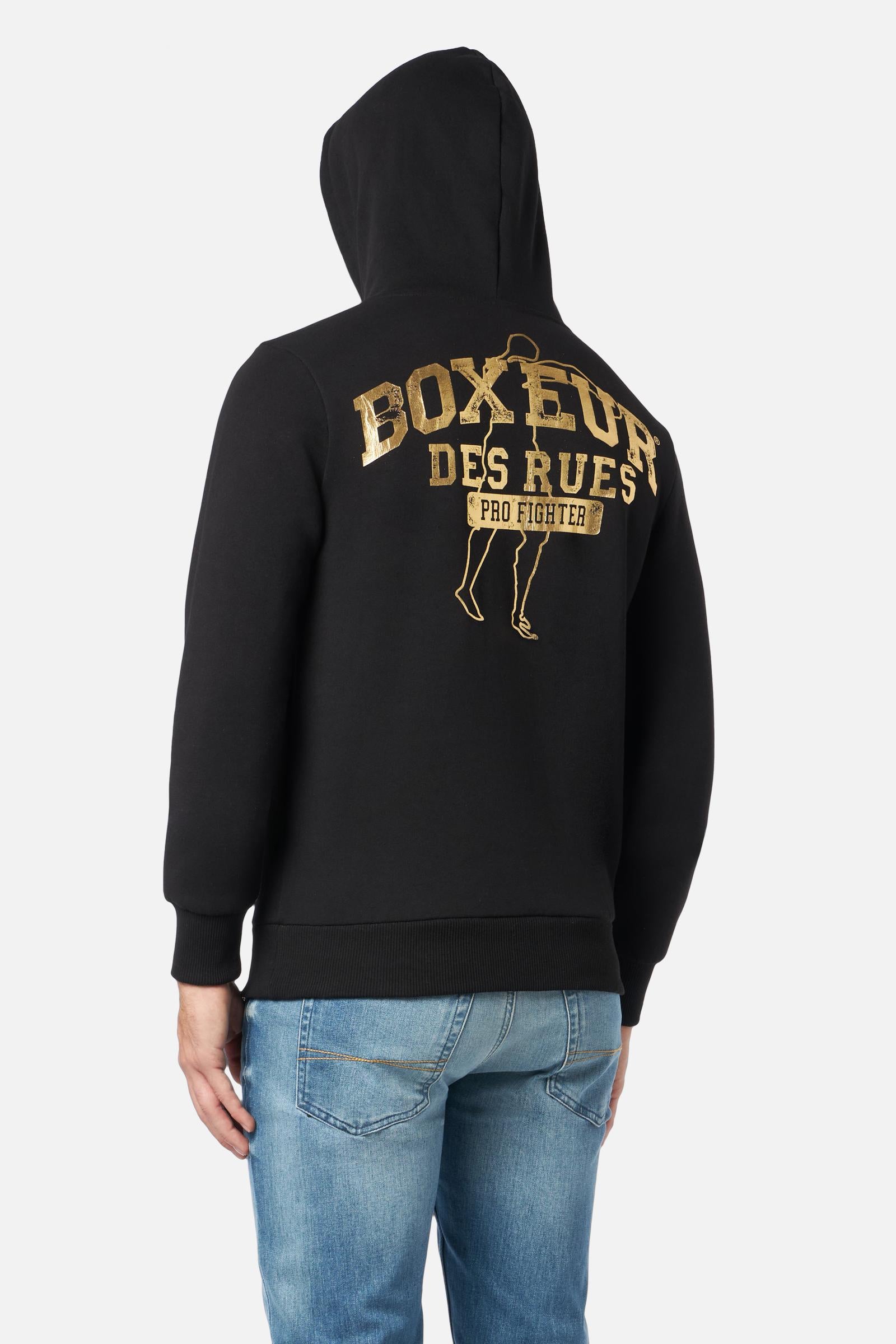 Man Hoodie Sweatshirt in Black-Gold Hoodie Boxeur des Rues   