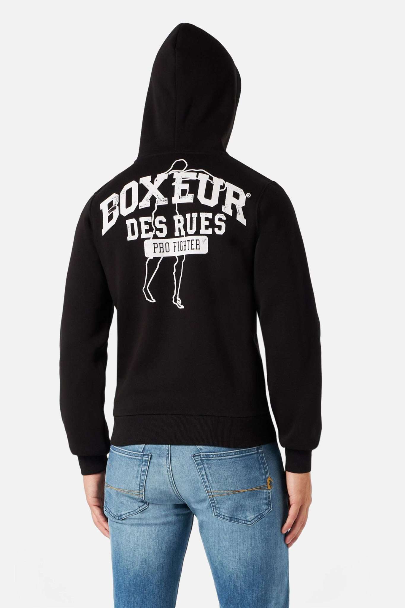 Man Hoodie Sweatshirt in Blackwhite Hooded Sweater Boxeur des Rues   