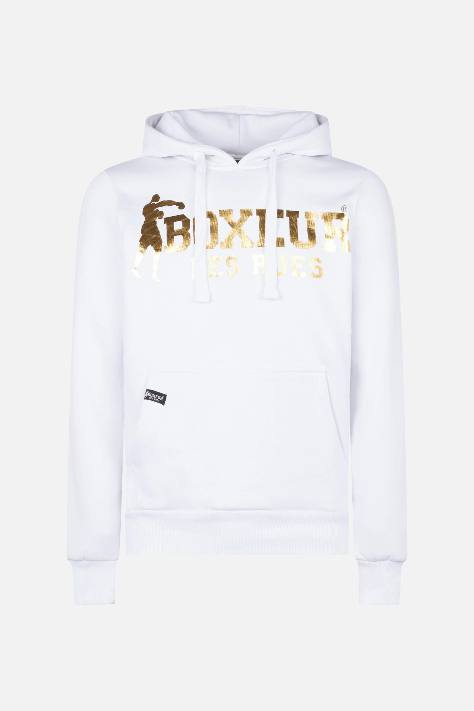 Man Hoodie Sweatshirt in White-Gold Hooded Sweatshirt Boxeur des Rues   