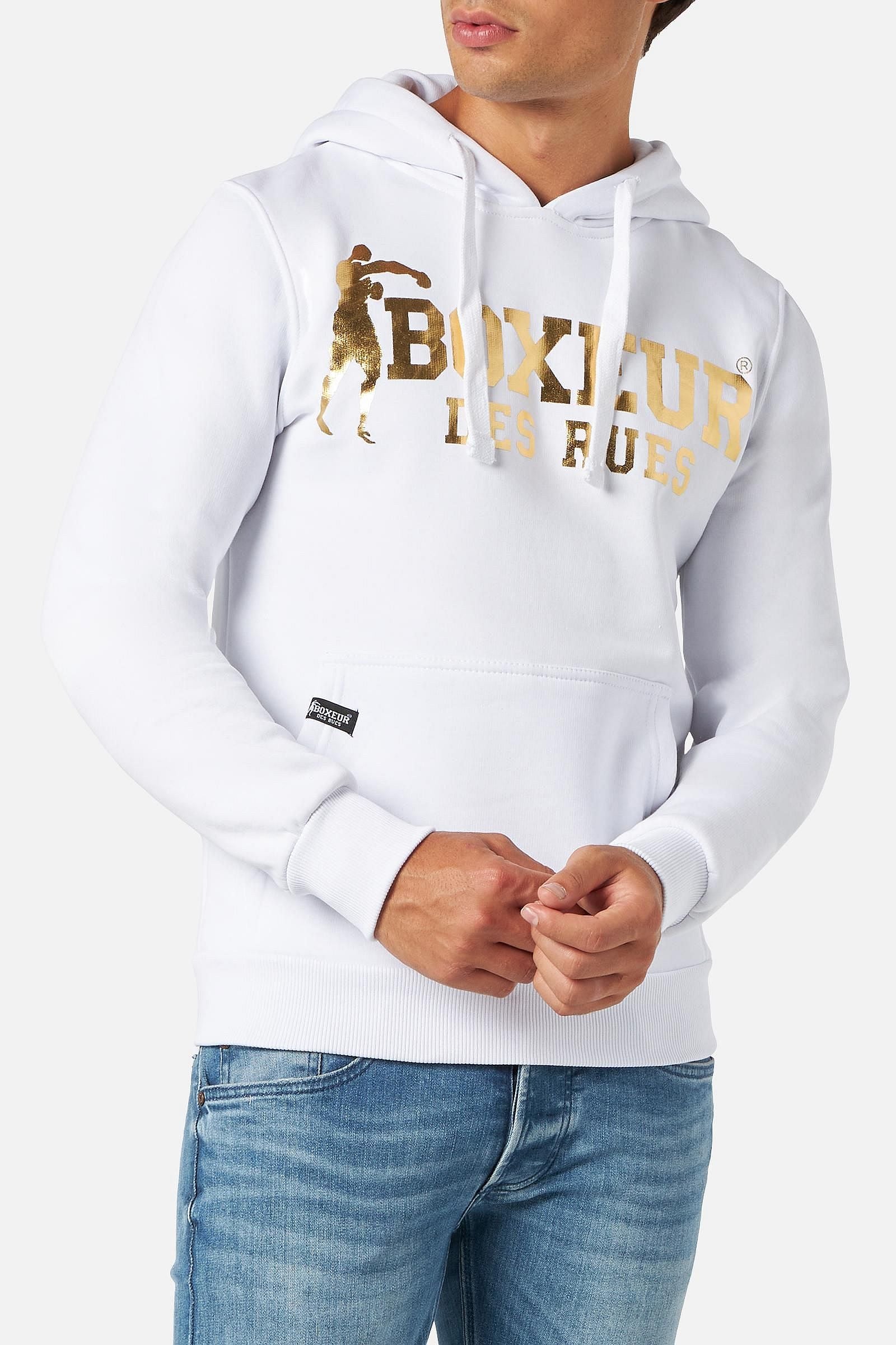 Man Hoodie Sweatshirt in White-Gold Hooded Sweatshirt Boxeur des Rues   