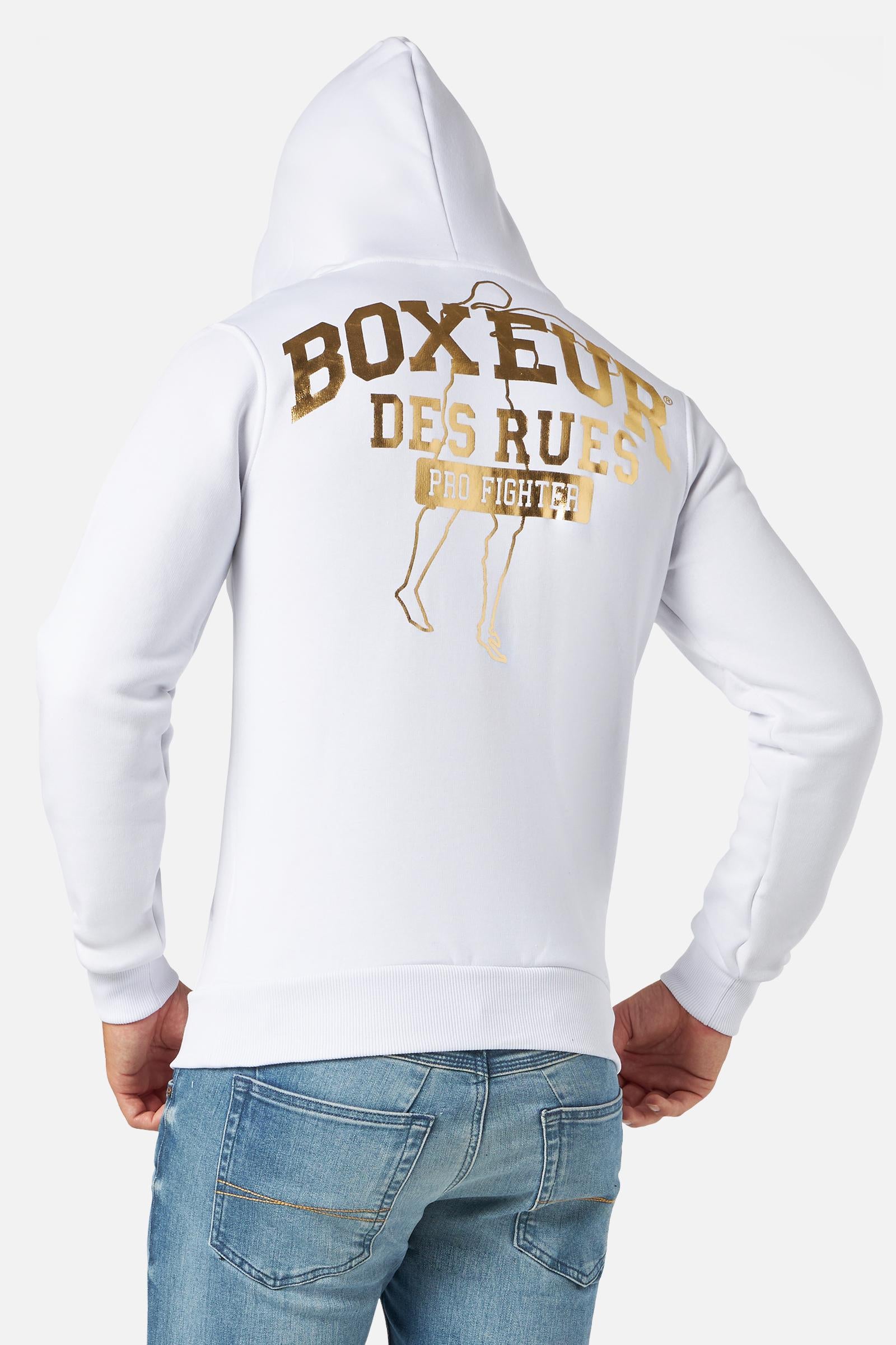 Man Hoodie Sweatshirt in White-Gold Hooded Sweatshirt Boxeur des Rues   